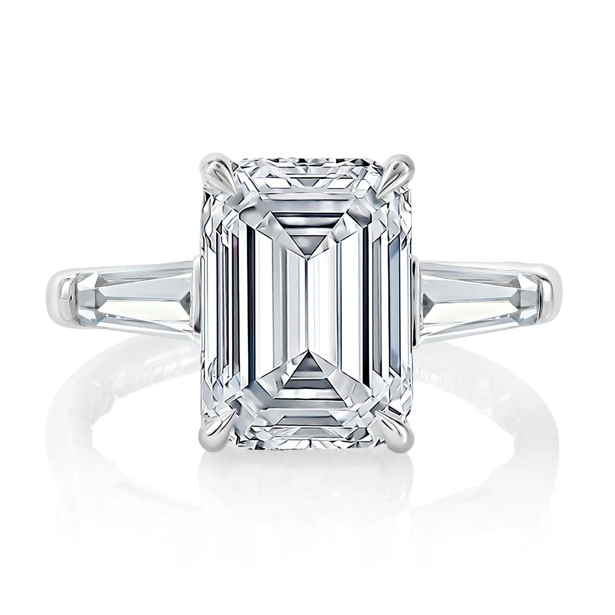 Emerald Cut and Tapered Baguette Diamond Engagement Ring, photograph 2