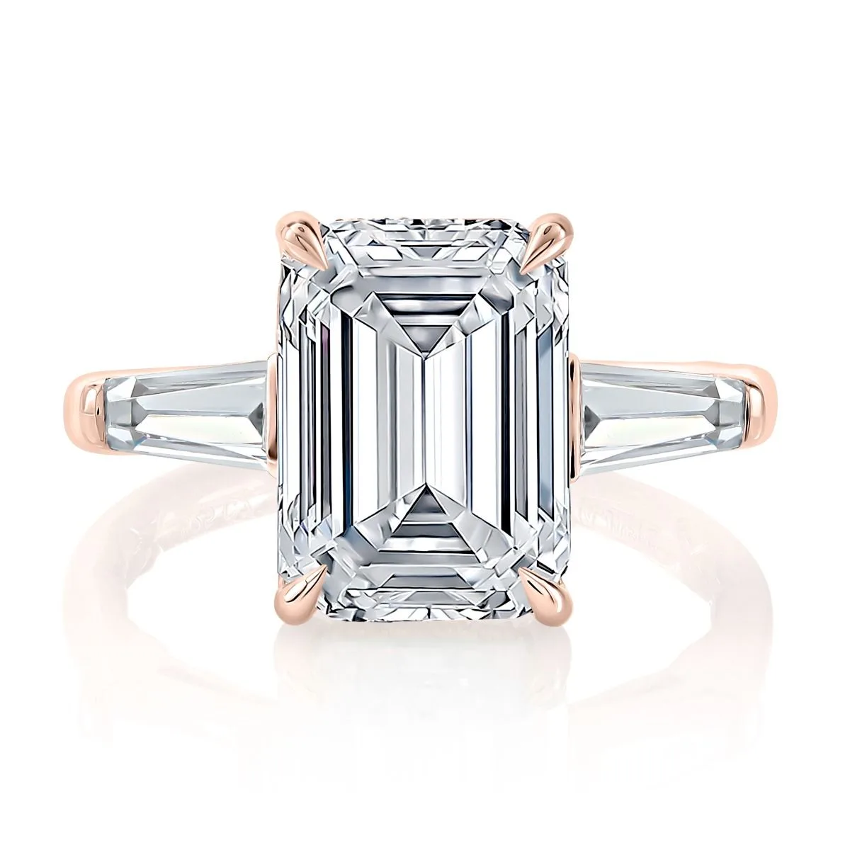 Emerald Cut and Tapered Baguette Diamond Engagement Ring, photograph 5