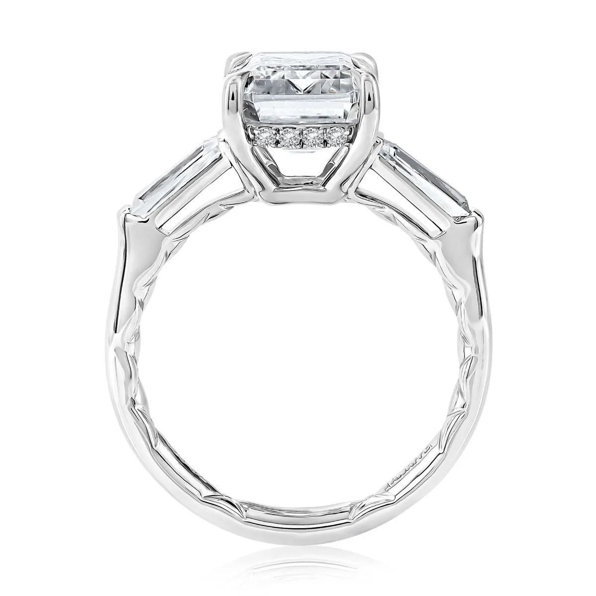 Emerald Cut and Tapered Baguette Diamond Engagement Ring, photograph 3