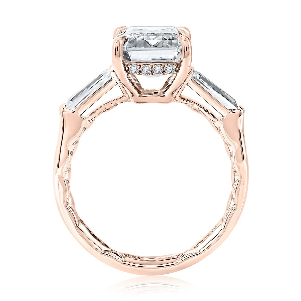 Emerald Cut and Tapered Baguette Diamond Engagement Ring, photograph 6