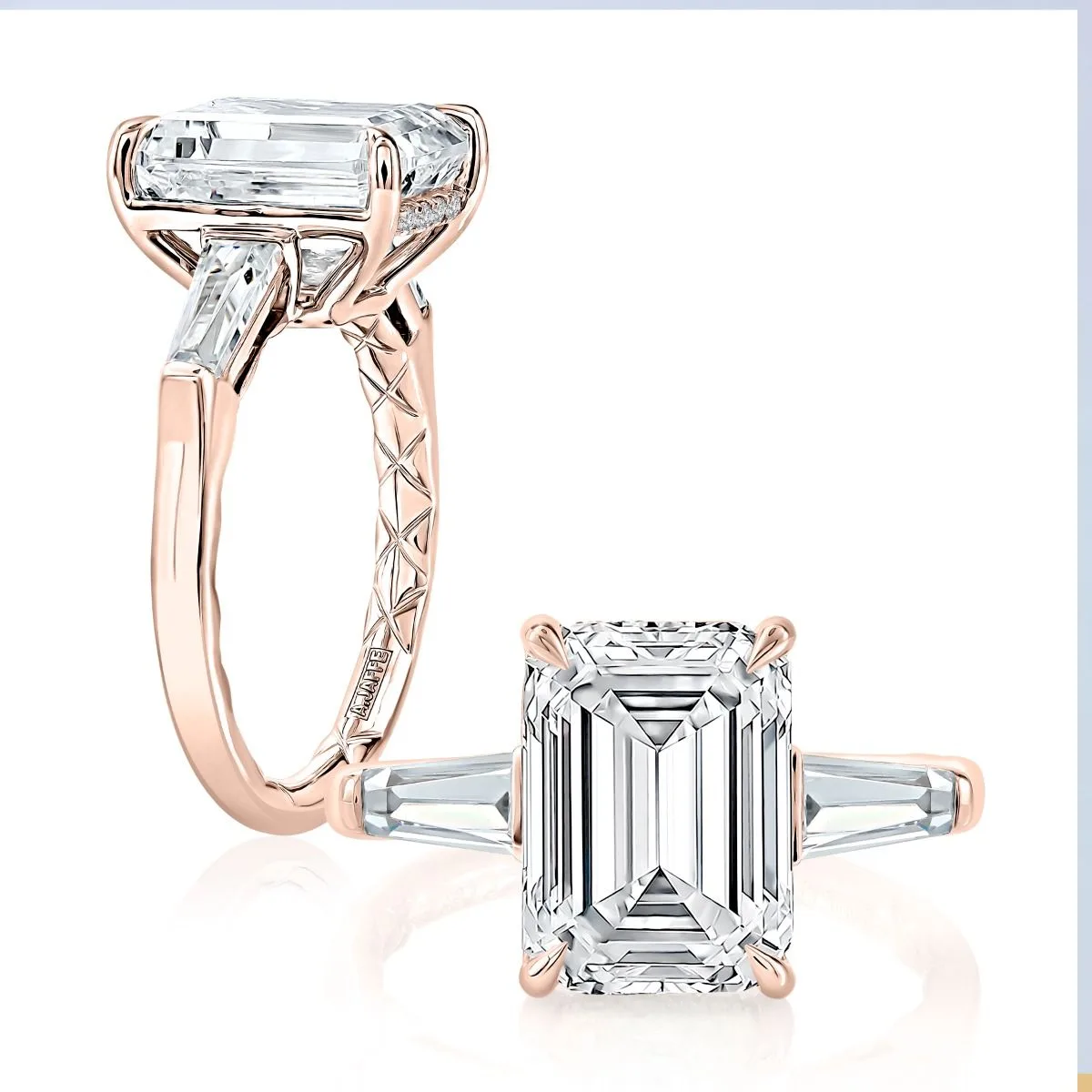 Emerald Cut and Tapered Baguette Diamond Engagement Ring, photograph 4
