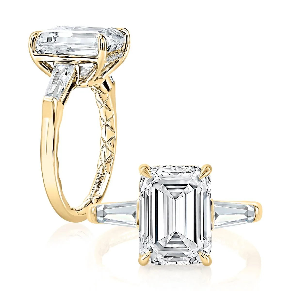 Emerald Cut and Tapered Baguette Diamond Engagement Ring, photograph 7
