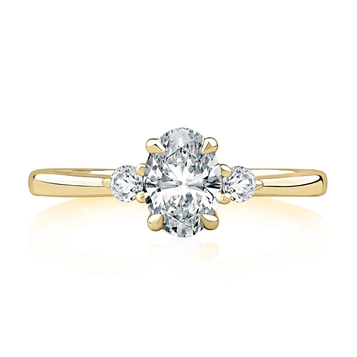 Three Stone Oval Cut Engagement Ring With Round Side Diamonds, photograph 5