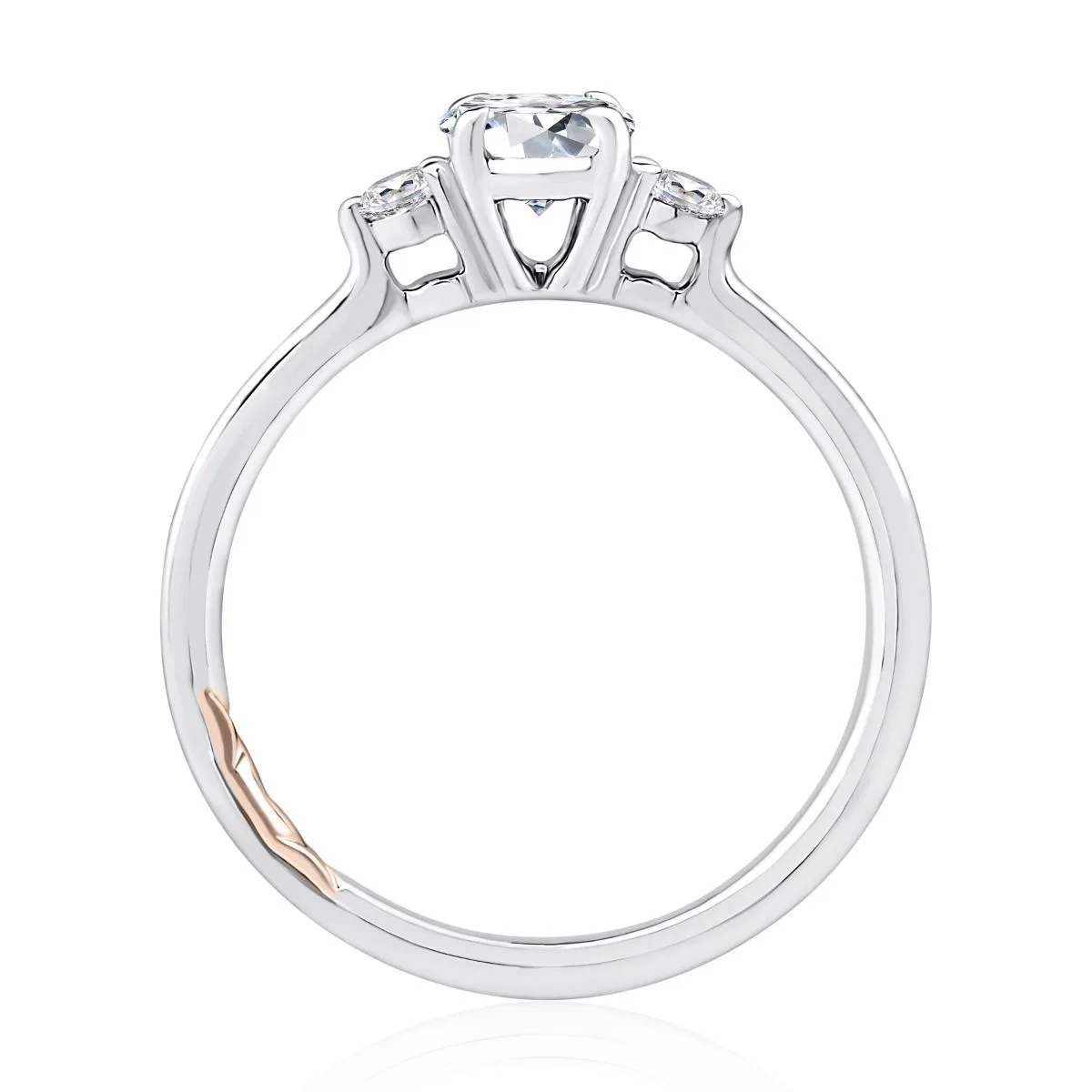 Three Stone Oval Cut Engagement Ring With Round Side Diamonds, photograph 3