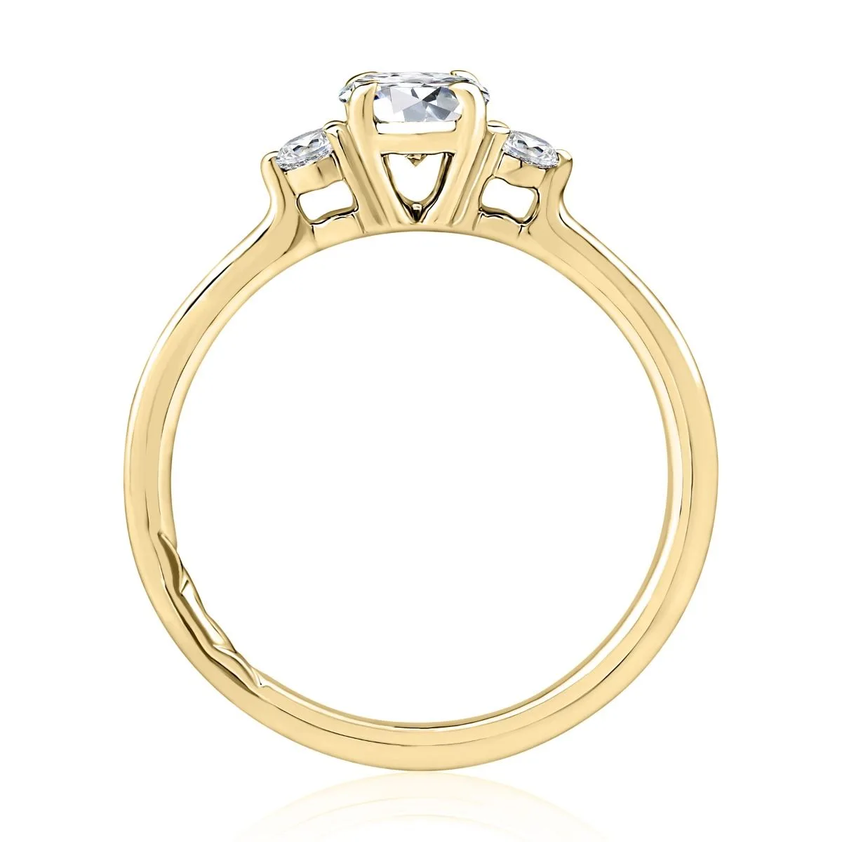 Three Stone Oval Cut Engagement Ring With Round Side Diamonds, photograph 6