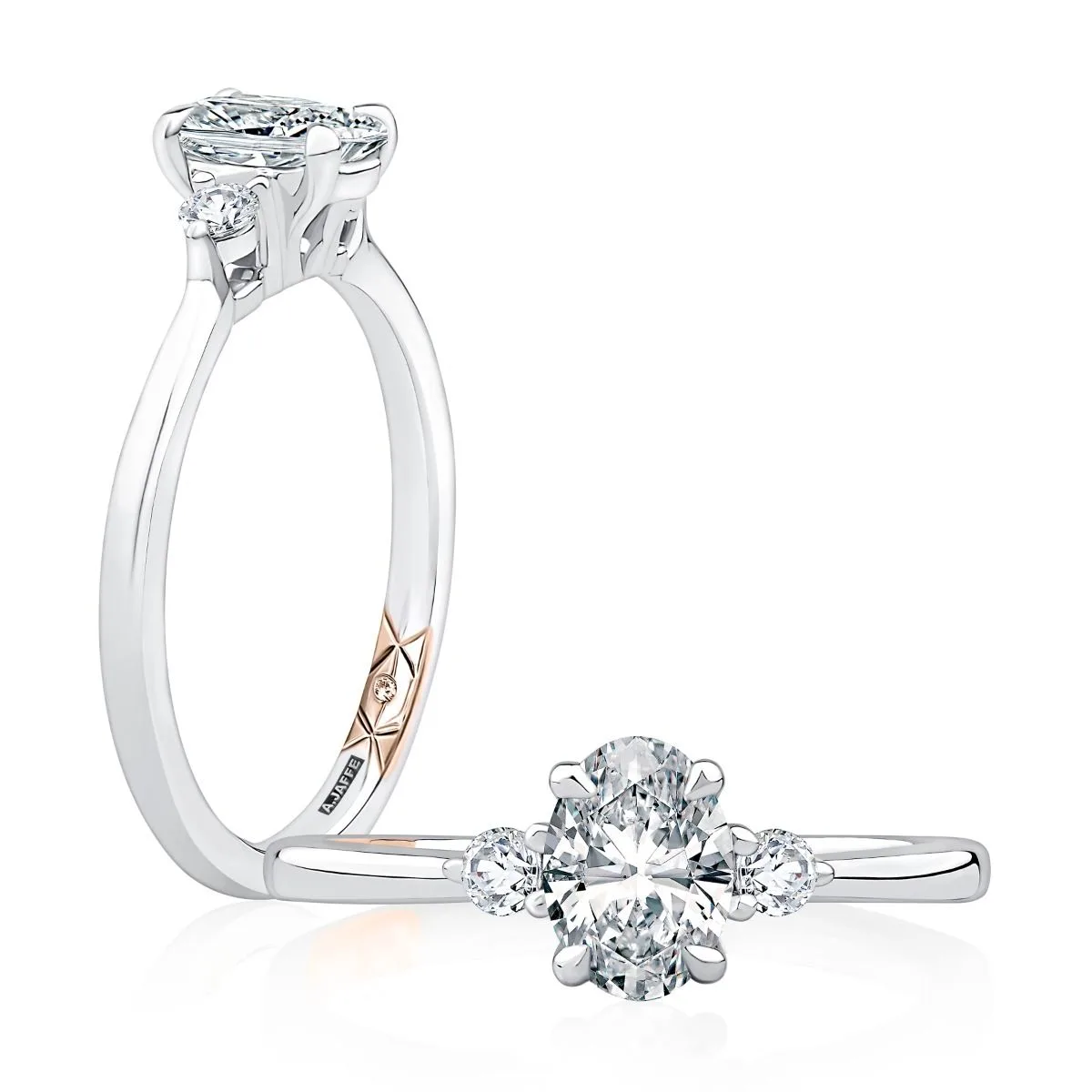 Three Stone Oval Cut Engagement Ring With Round Side Diamonds