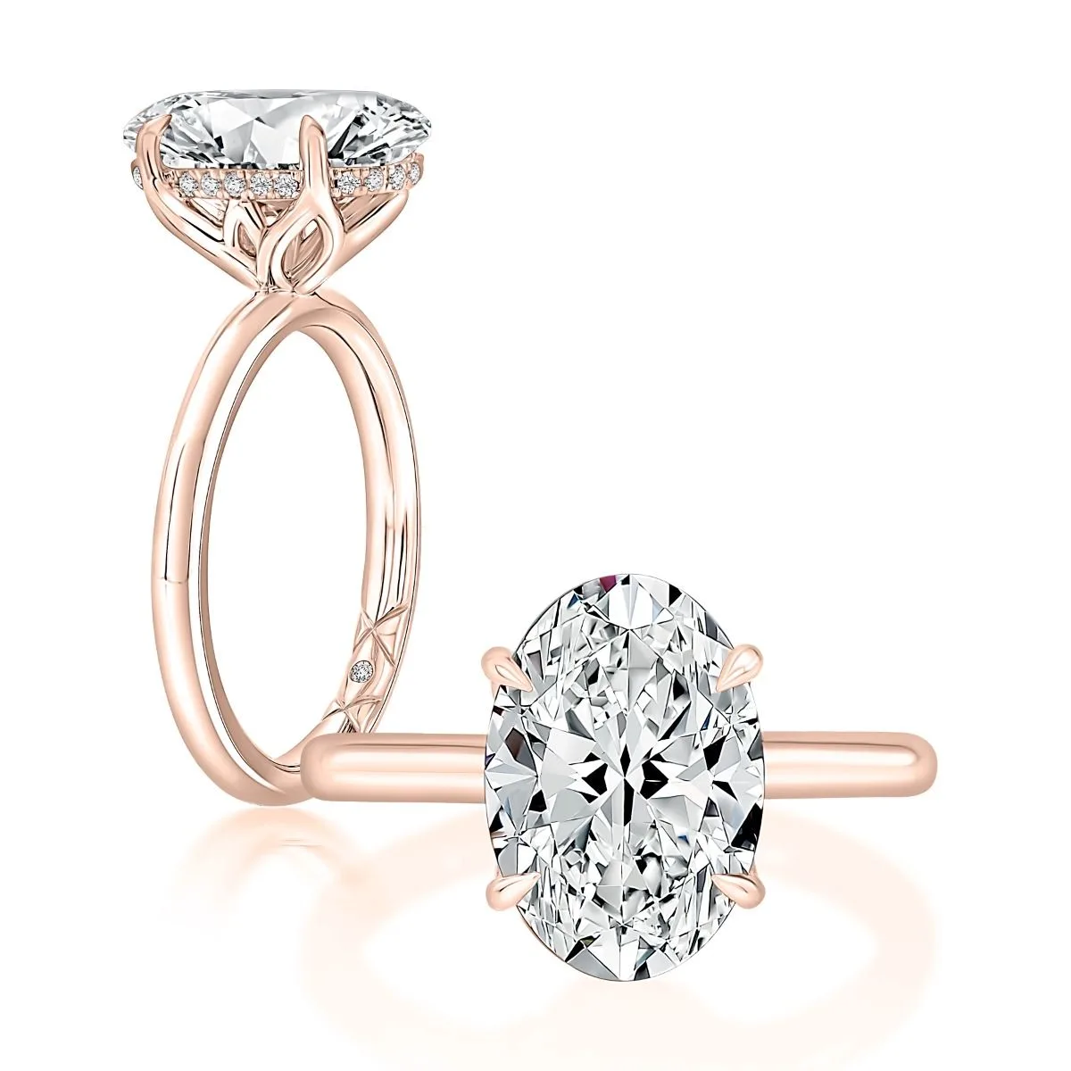 Oval Hidden Halo Diamond Engagement Ring, photograph 7