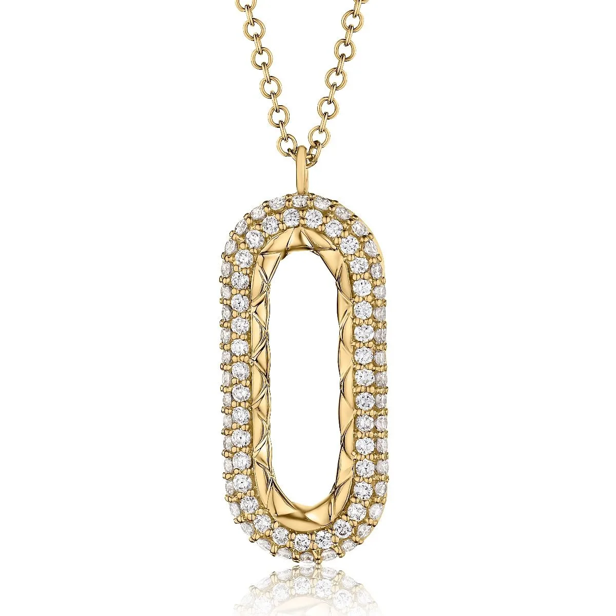 Diamond Studded Paper Clip Pendant with Quilts® Interior and Chain Necklace