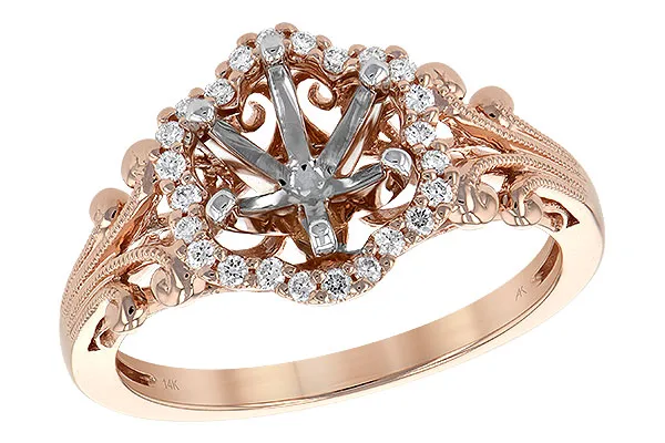 14K Rose Gold Diamond Semi-Mount Ring