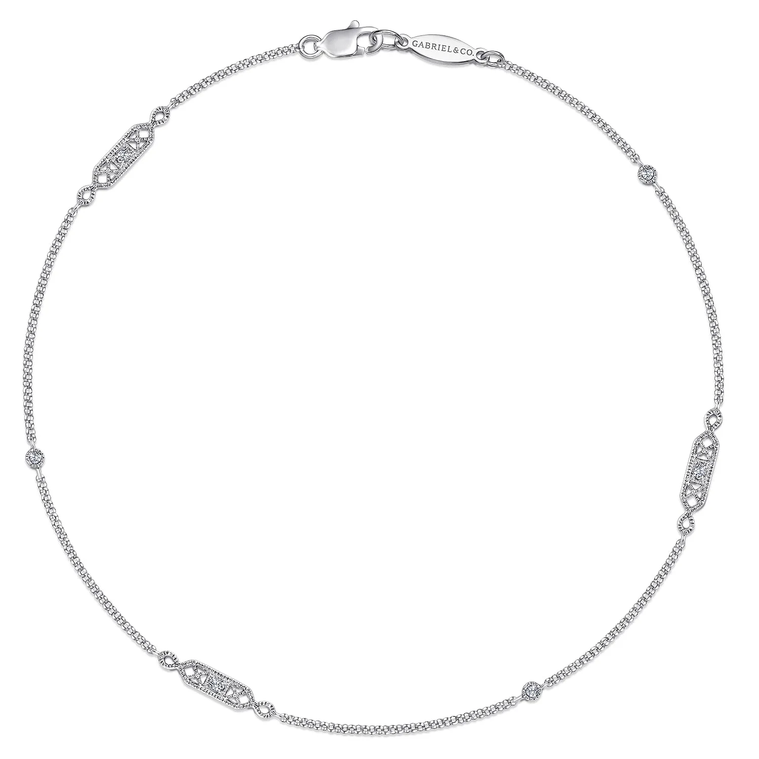 Ankle Bracelet with Geometric Diamond Stations