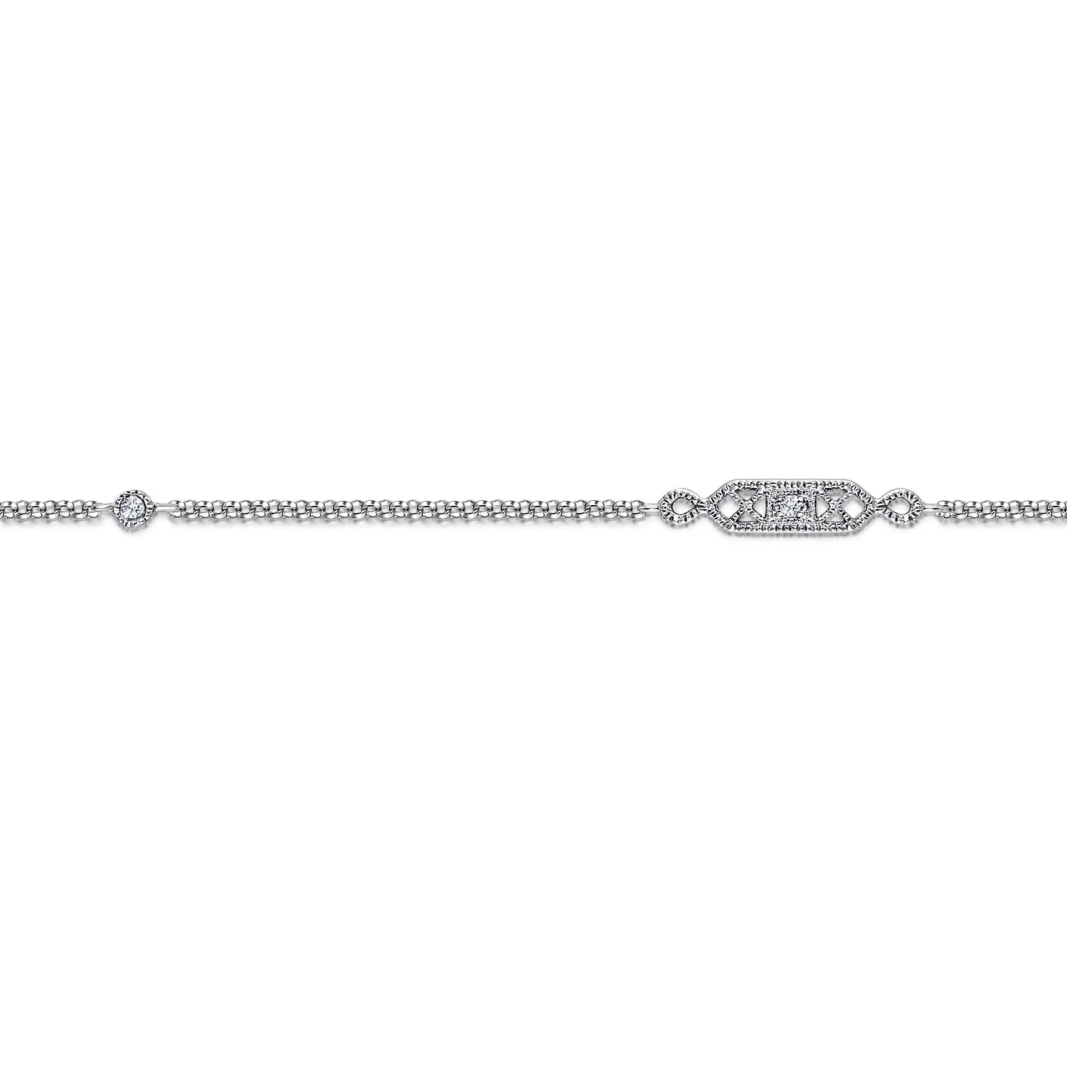 Ankle Bracelet with Geometric Diamond Stations in 14K White Gold, photograph 2