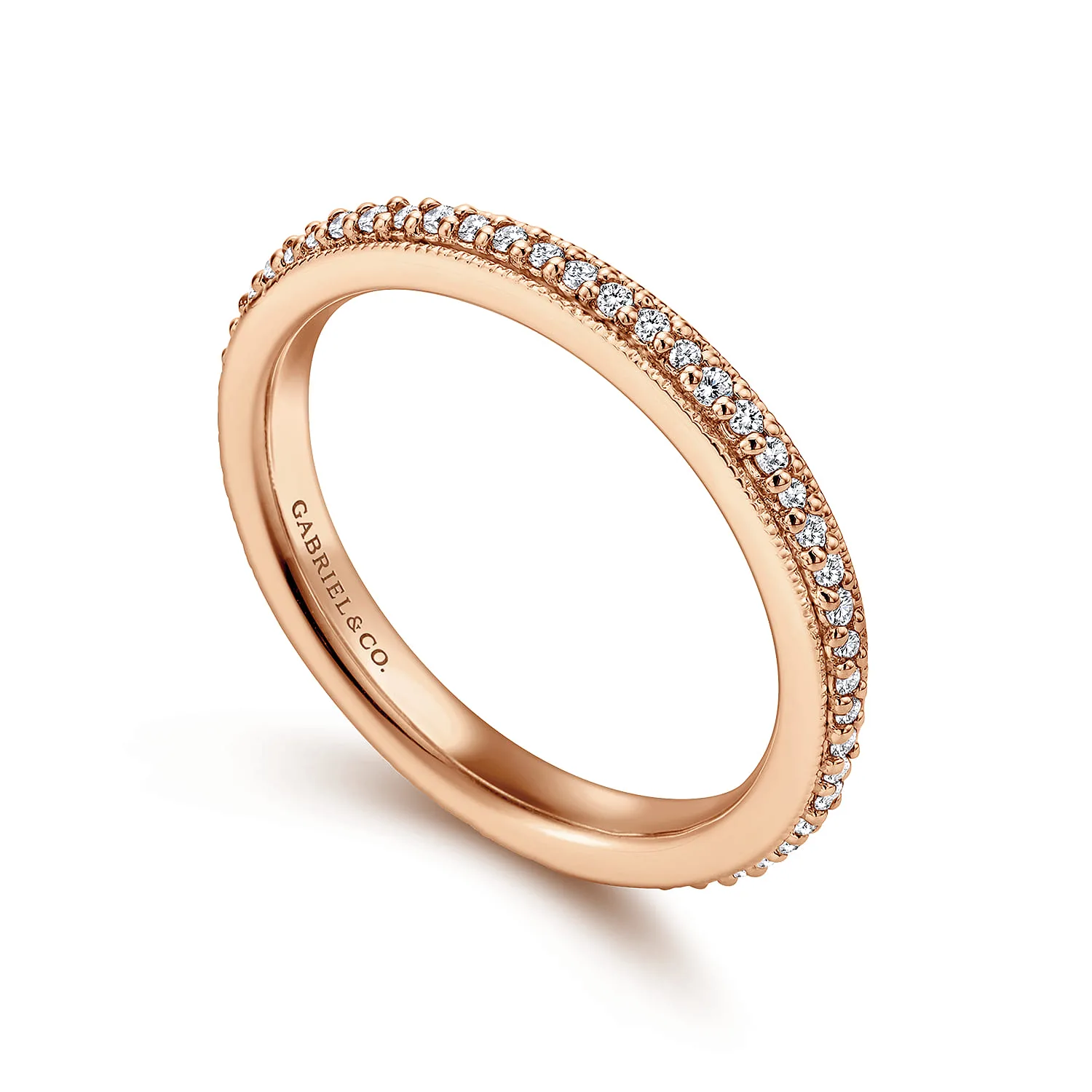 Vintage Inspired Prong Set Diamond Eternity Band in 14K Rose Gold, photograph 3