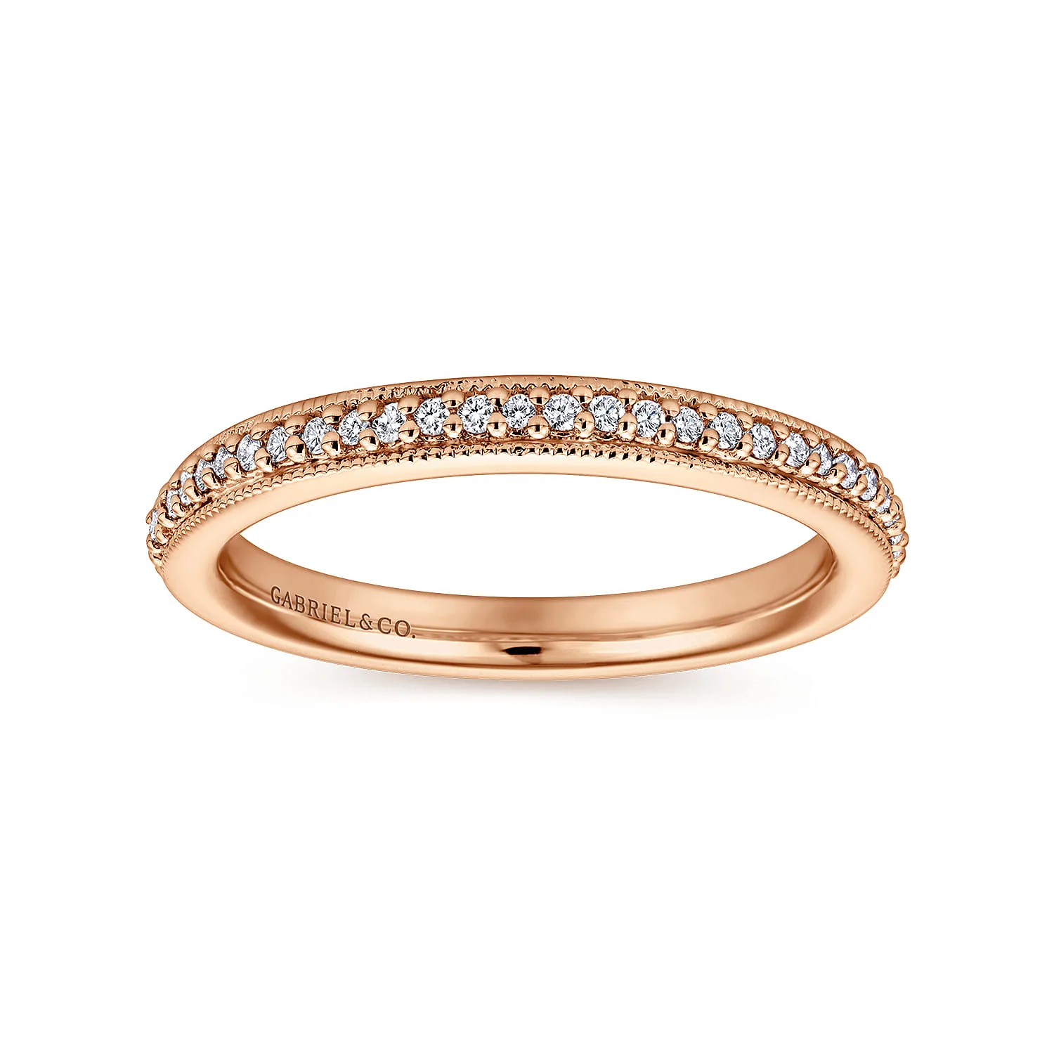 Vintage Inspired Prong Set Diamond Eternity Band in 14K Rose Gold, photograph 4