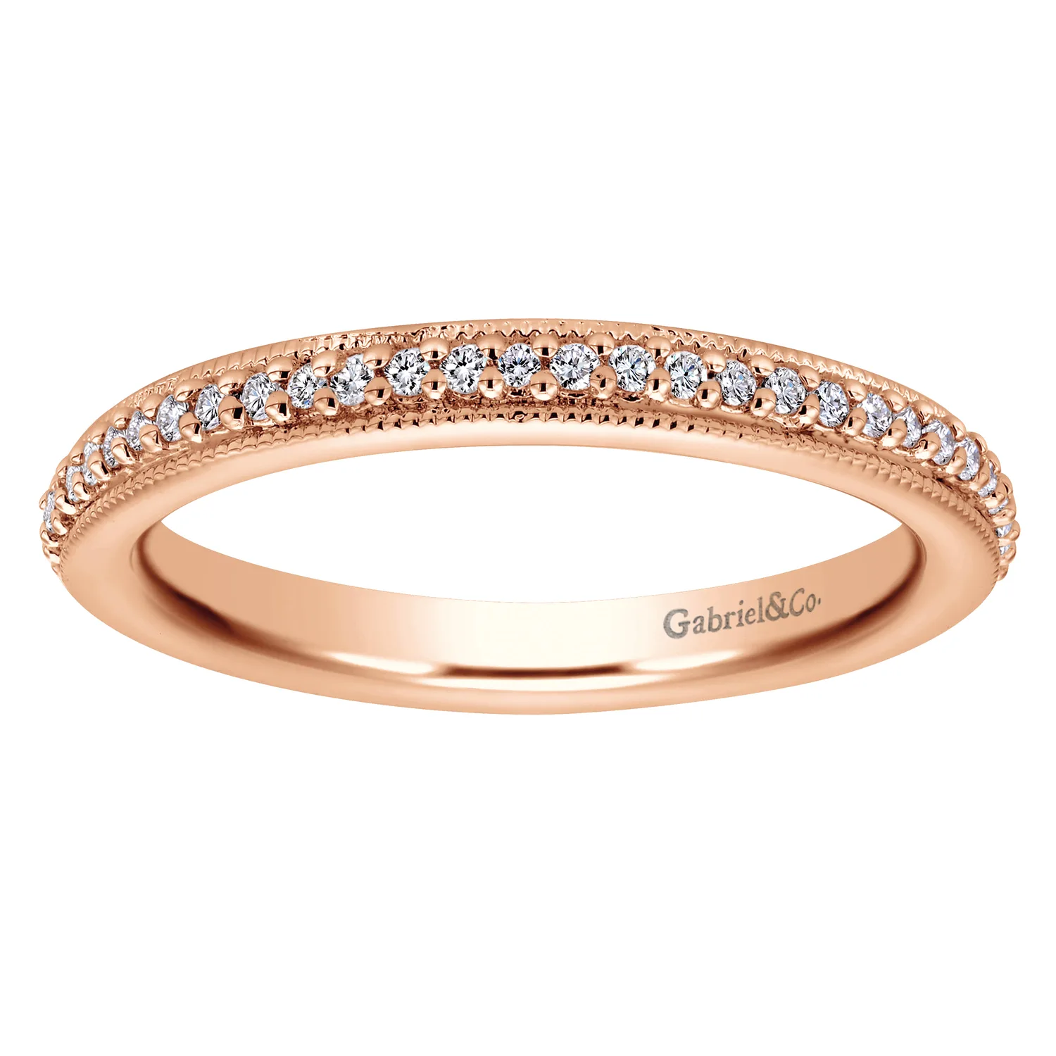Vintage Inspired Prong Set Diamond Eternity Band in 14K Rose Gold, photograph 5