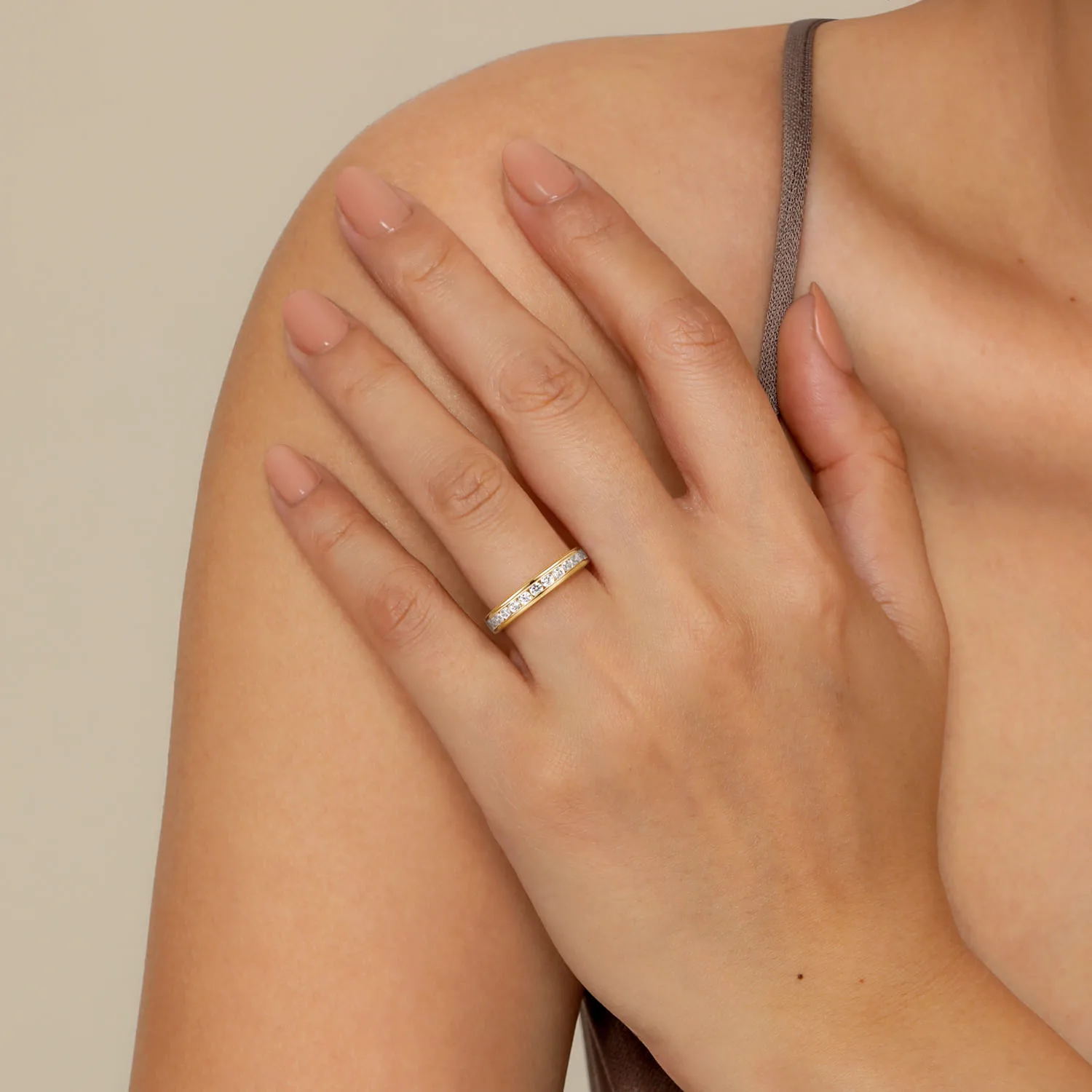 Channel Set Diamond Anniversary Band in 14K Yellow Gold, photograph 5
