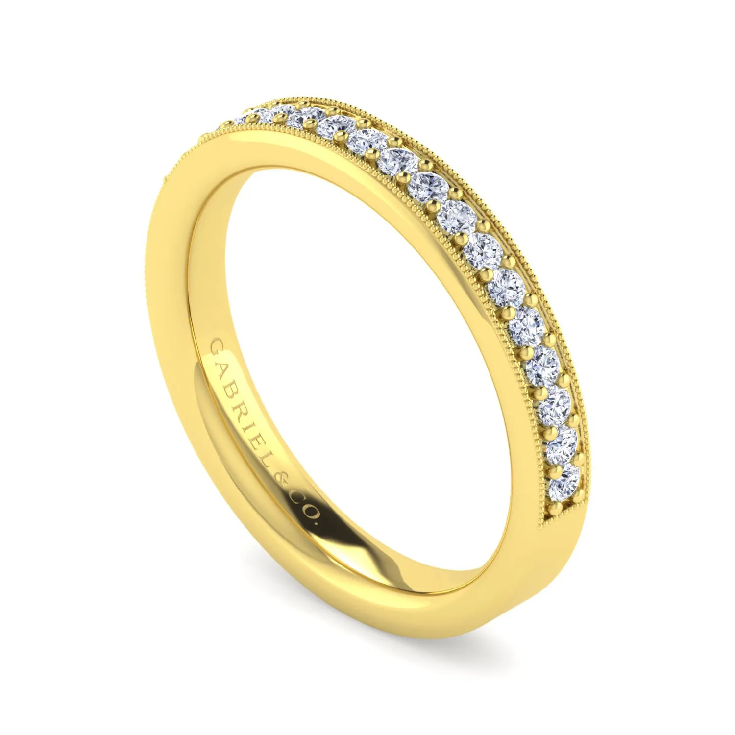 Channel Prong Diamond Anniversary Band with Milgrain in 14K Yellow Gold, photograph 3