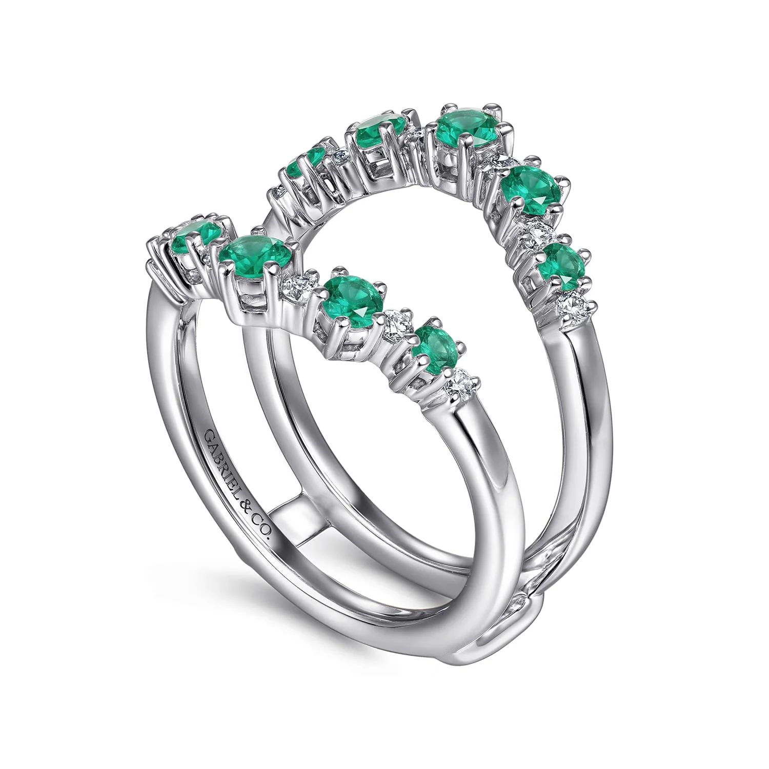 Prong Set Emerald and Diamond Ring Enhancer in 14K White Gold, photograph 3