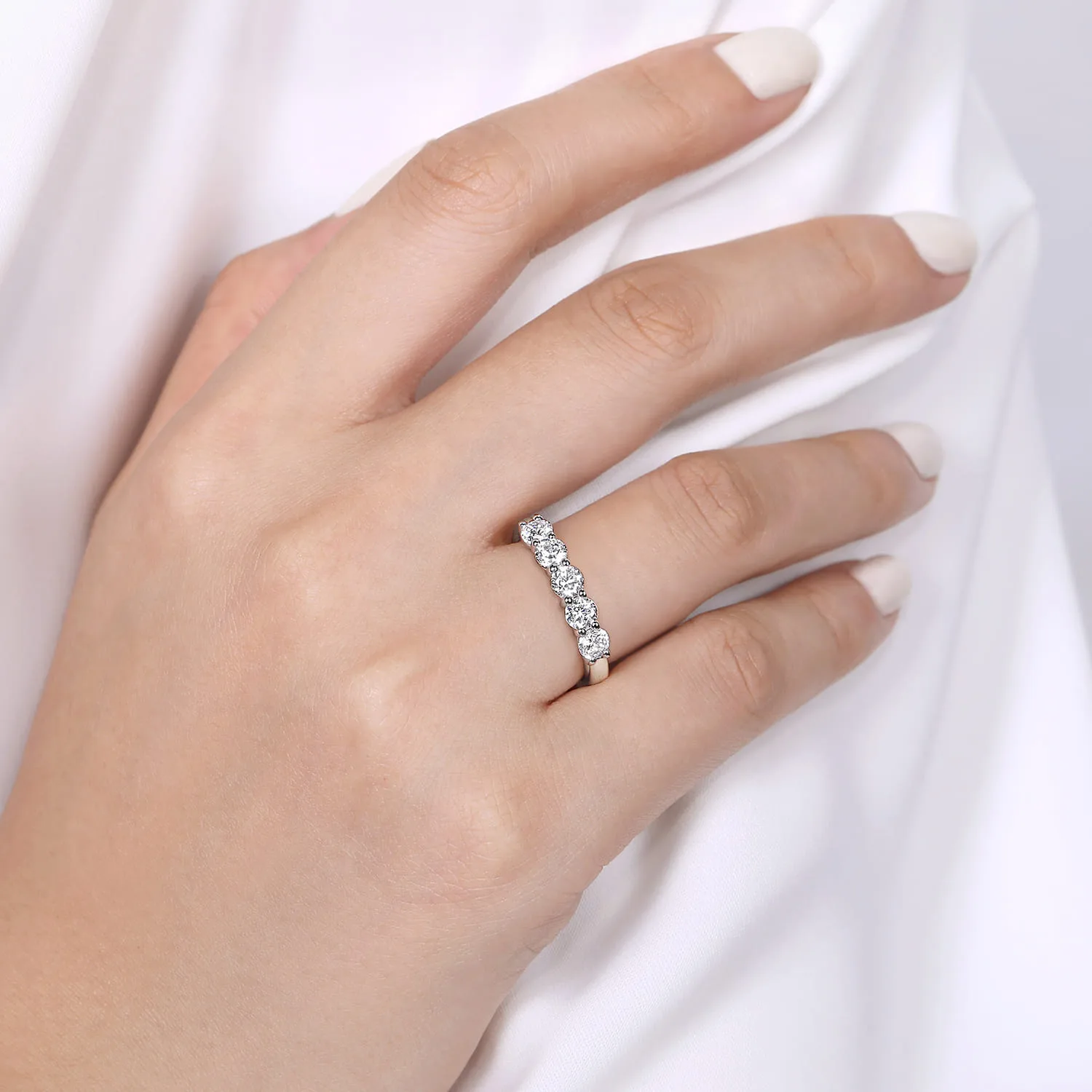 5 Stone Diamond Anniversary Band in 14K White Gold, photograph 5