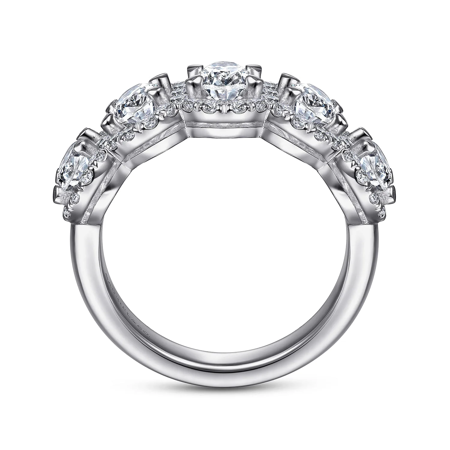 and Diamond Halo Station Anniversary Band in 14K White Gold, photograph 2