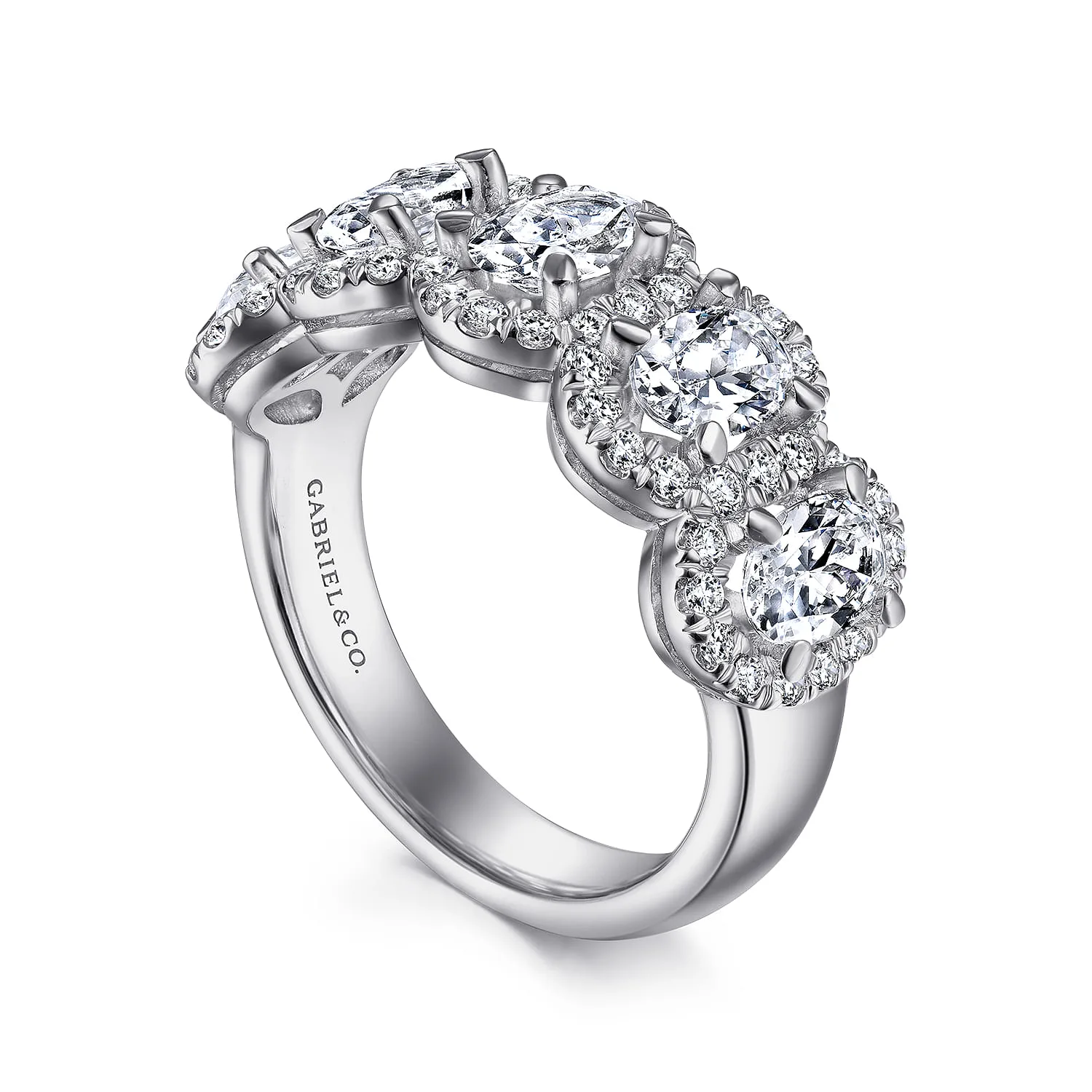 and Diamond Halo Station Anniversary Band in 14K White Gold, photograph 3