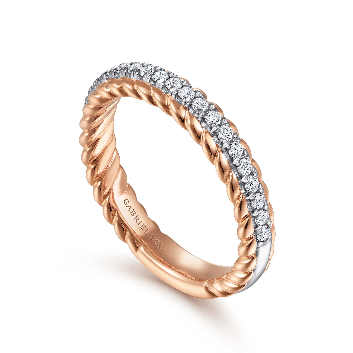 Diamond Anniversary Band with Scalloped Edge in 14K White/Rose Gold, photograph 3