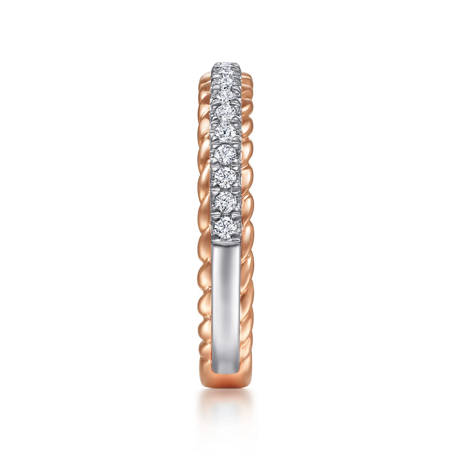 Diamond Anniversary Band with Scalloped Edge in 14K White/Rose Gold, photograph 4