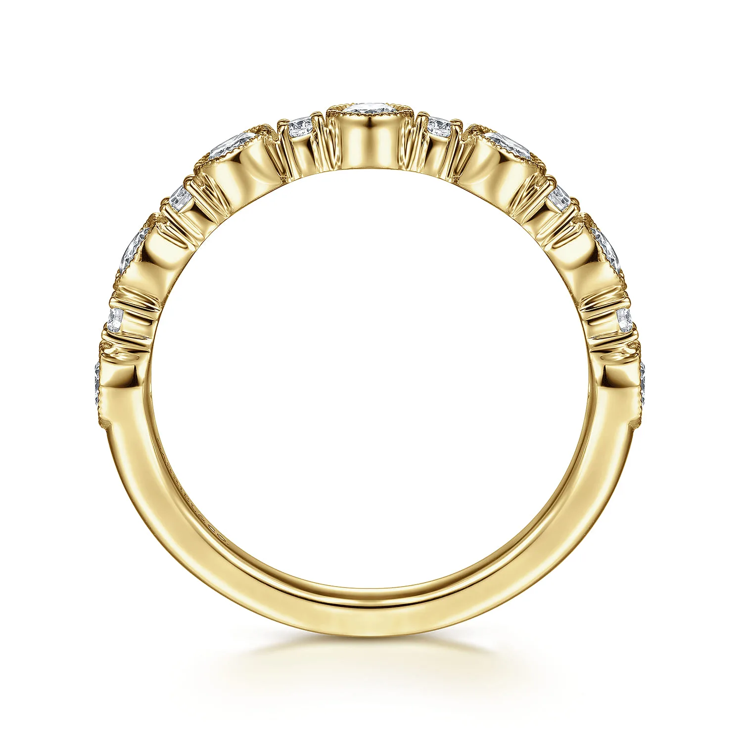 Bezel Station Diamond Anniversary Band with Milgrain in 14K Yellow Gold, photograph 2