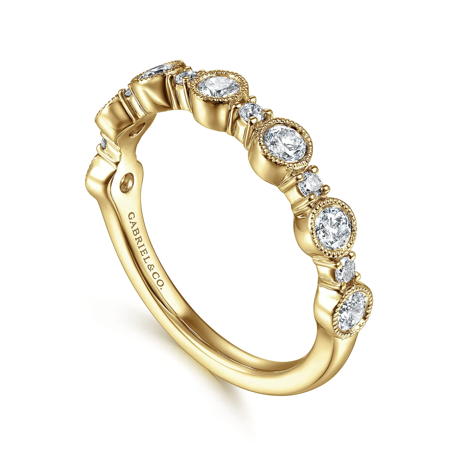 Bezel Station Diamond Anniversary Band with Milgrain in 14K Yellow Gold, photograph 3