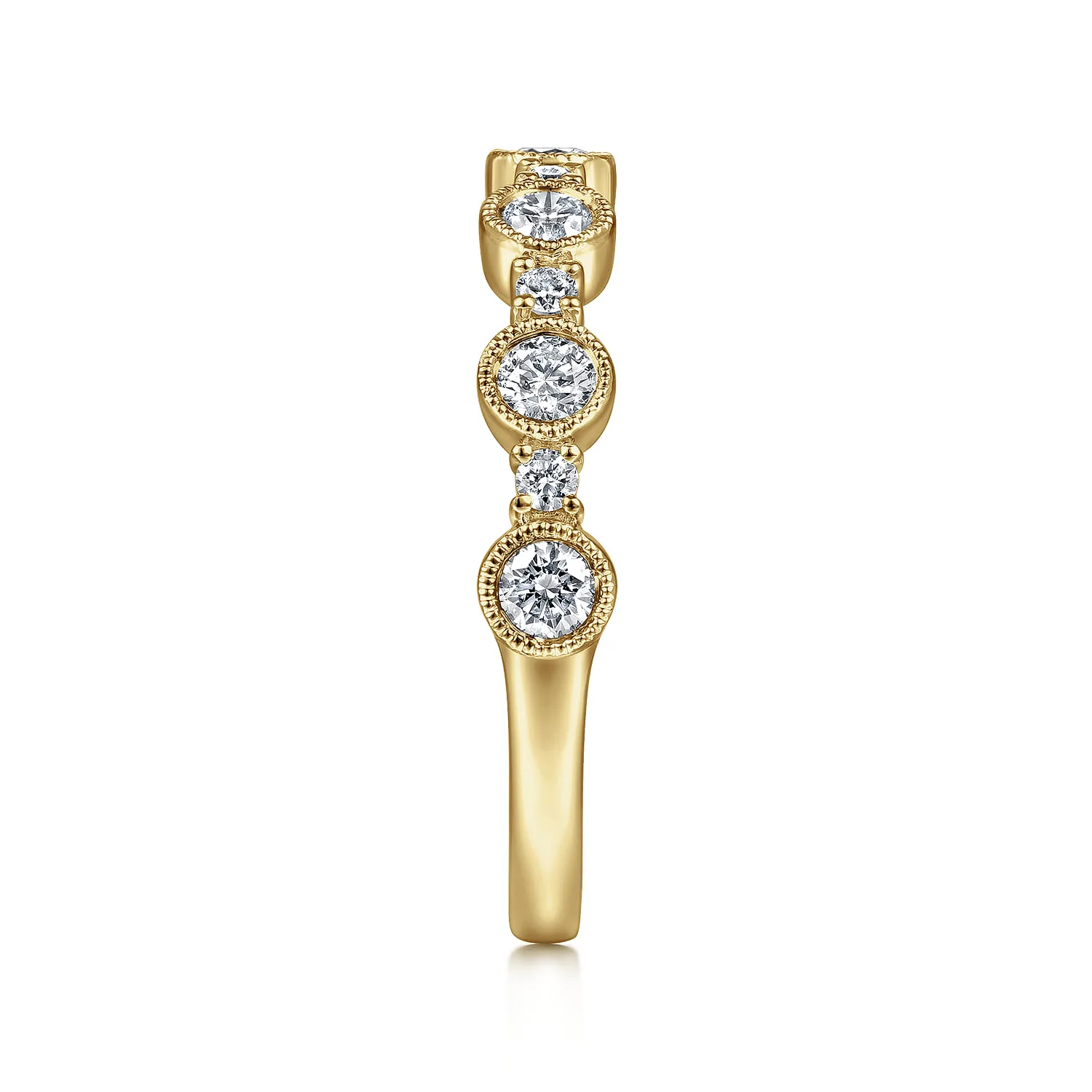 Bezel Station Diamond Anniversary Band with Milgrain in 14K Yellow Gold, photograph 4