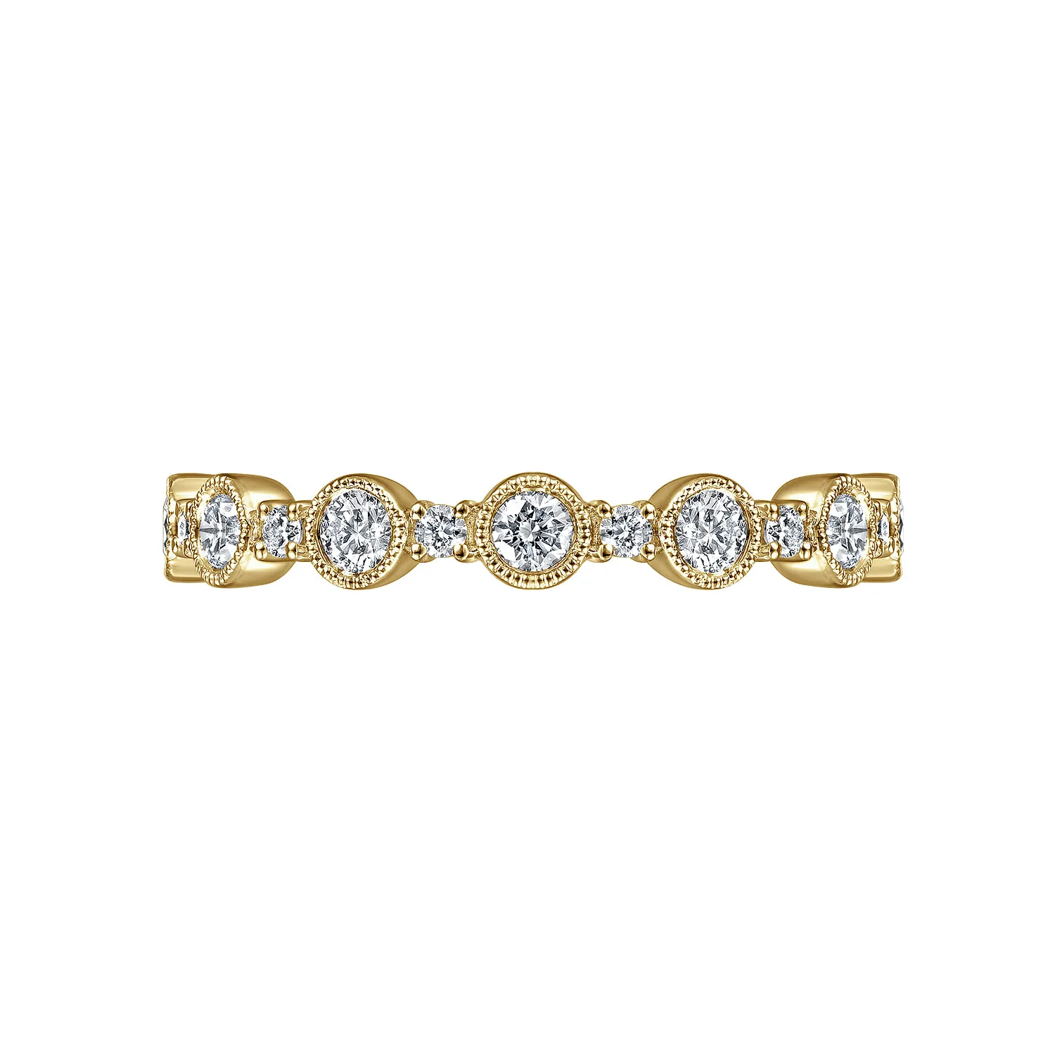 Bezel Station Diamond Anniversary Band with Milgrain in 14K Yellow Gold, photograph 5