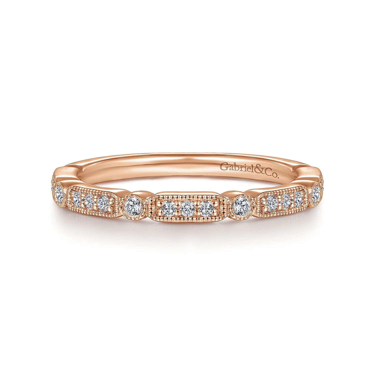 Diamond Station Stackable Anniversary Band with Milgrain