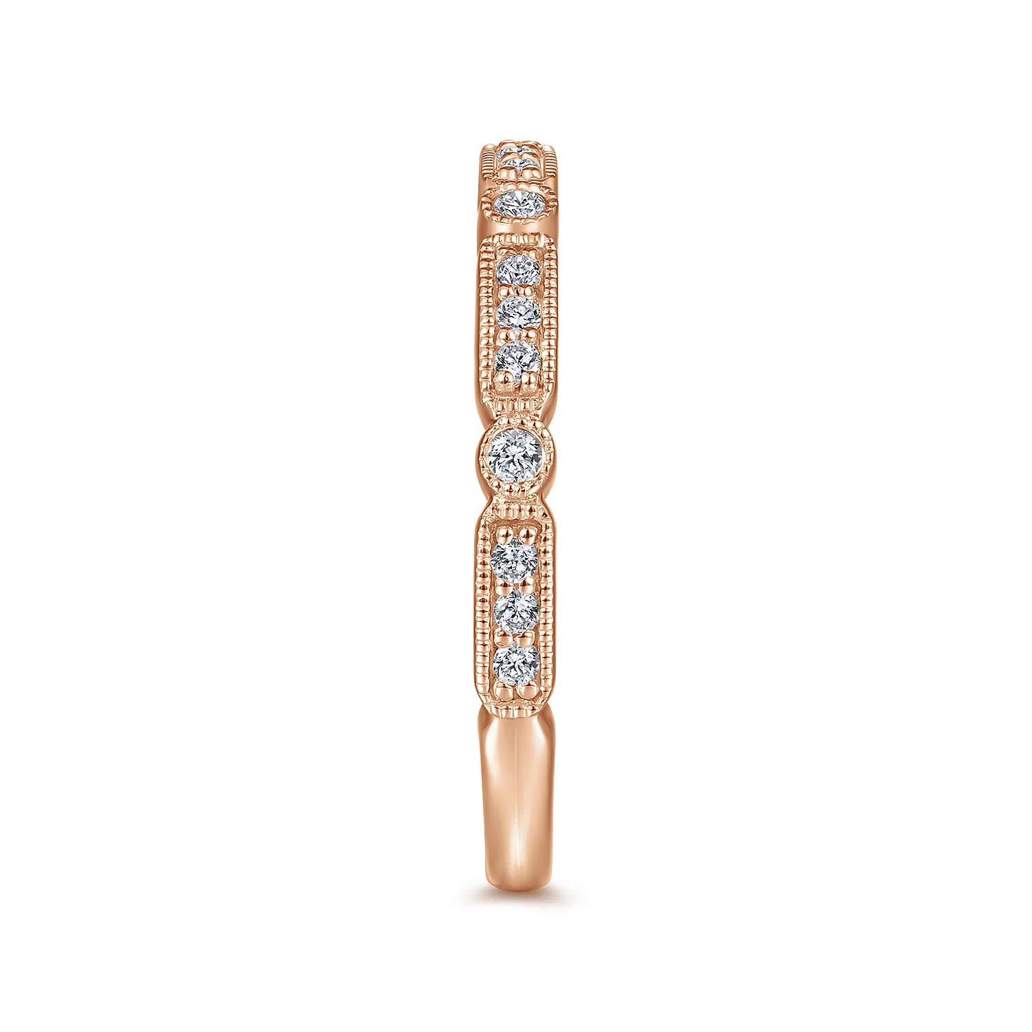 Diamond Station Stackable Anniversary Band with Milgrain in 14K Rose Gold, photograph 4