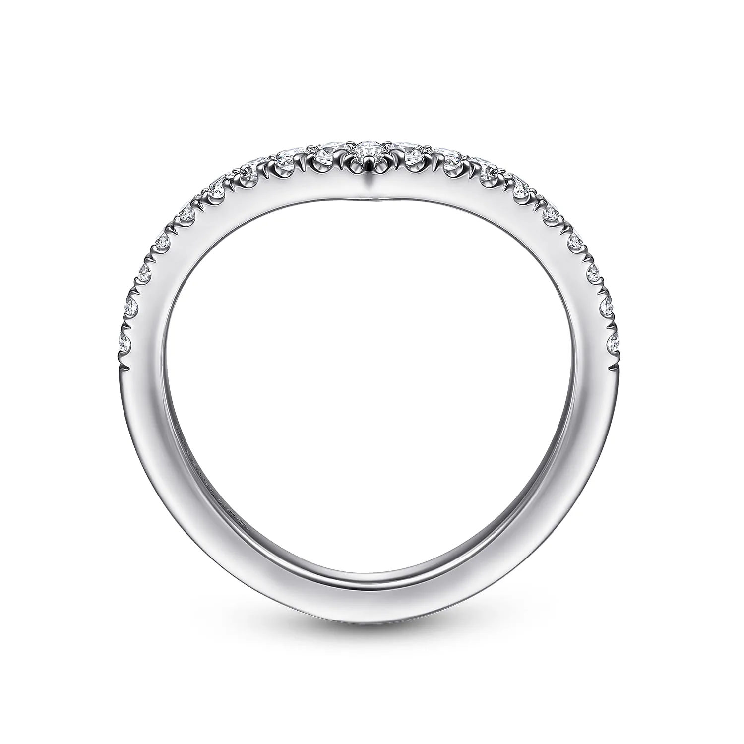 Curved V Diamond Wedding Band in 14K White Gold, photograph 2
