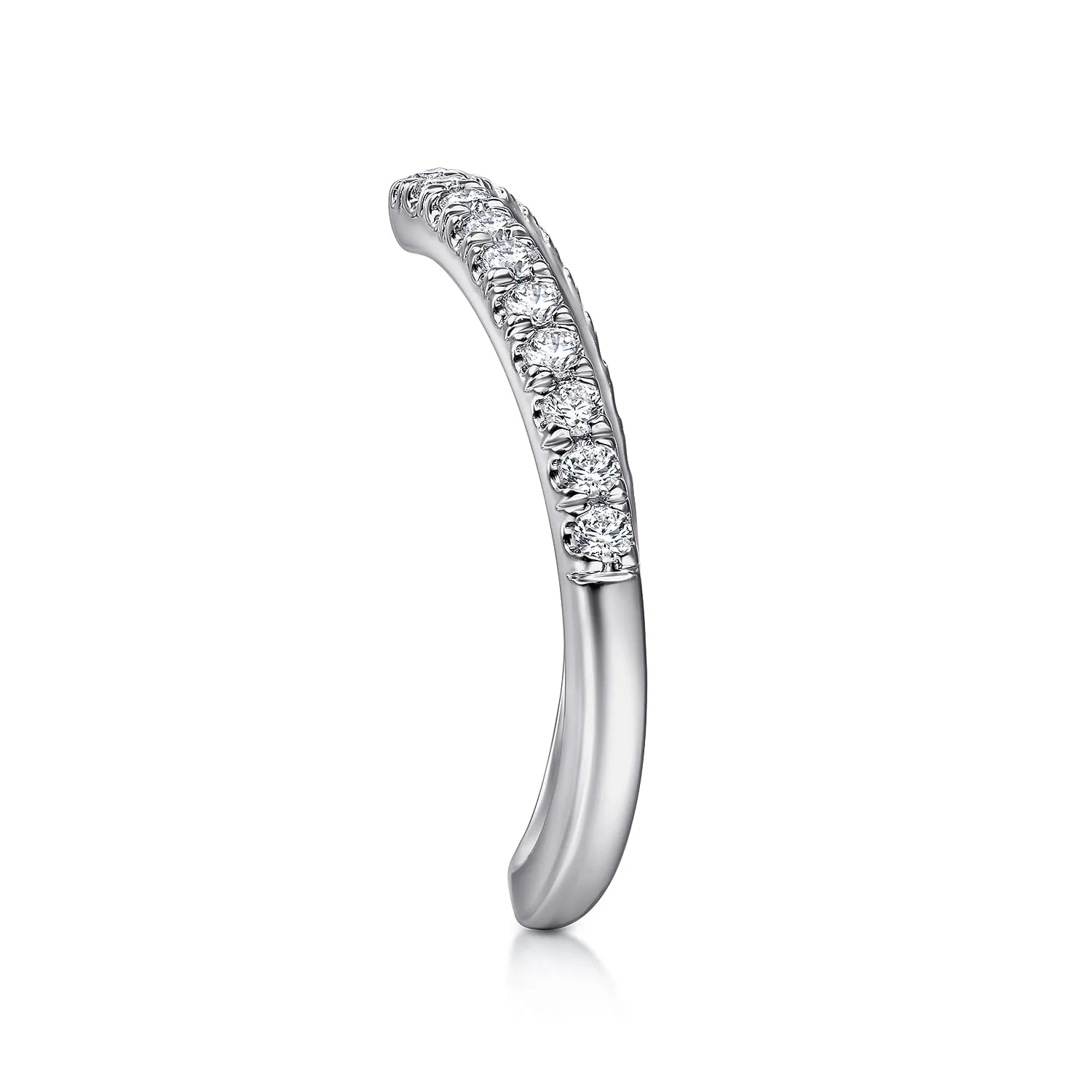 Curved V Diamond Wedding Band in 14K White Gold, photograph 4