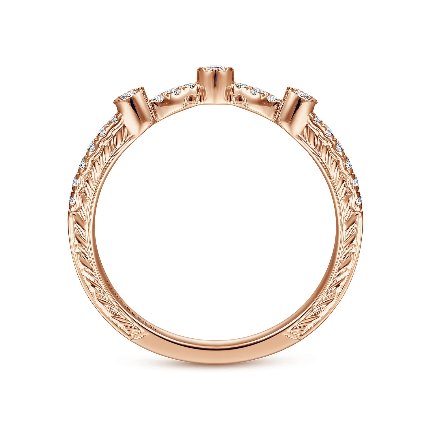 Vintage Inspired Curved Diamond Wedding Band in 14K Rose Gold, photograph 2