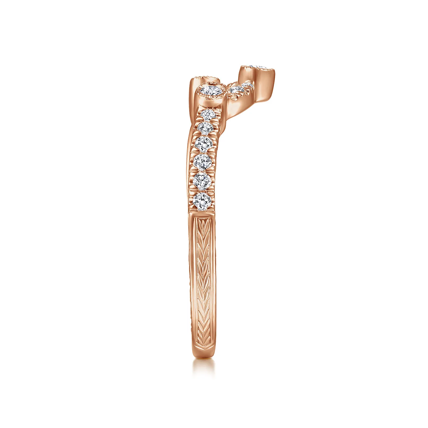 Vintage Inspired Curved Diamond Wedding Band in 14K Rose Gold, photograph 4