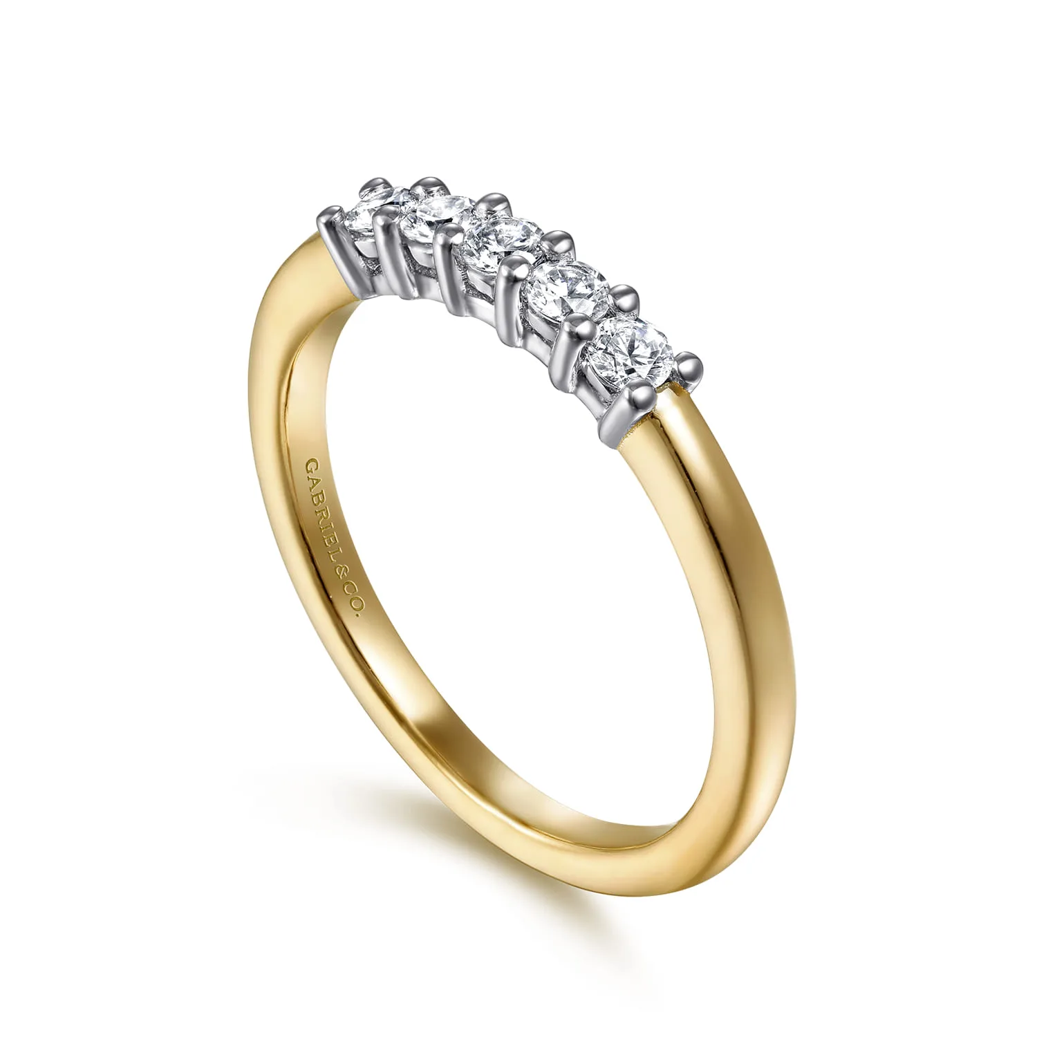 5 Stone Shared Prong Diamond Anniversary Band in 14K White/Yellow Gold, photograph 3