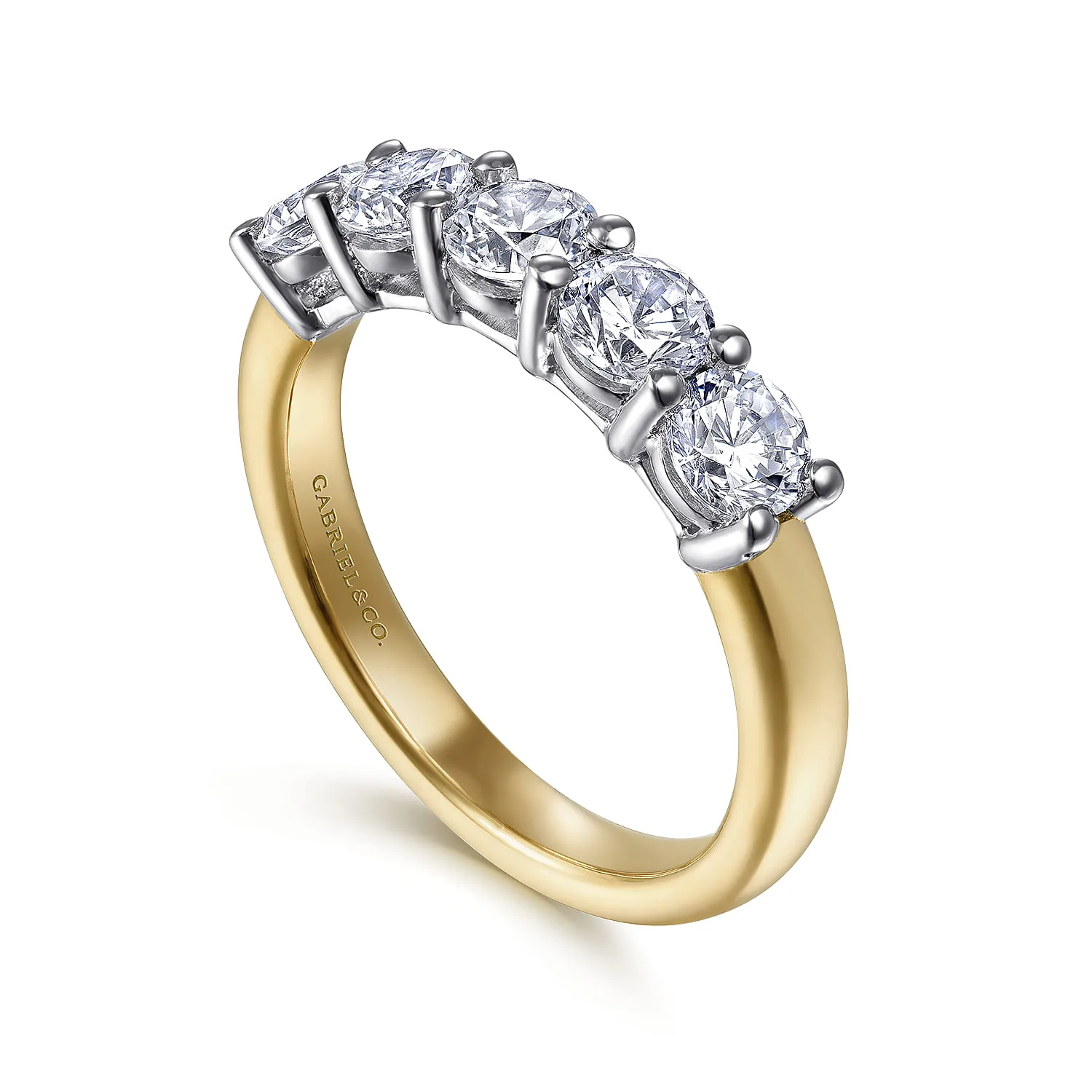 5 Stone Shared Prong Diamond Anniversary Band in 14K White/Yellow Gold, photograph 3