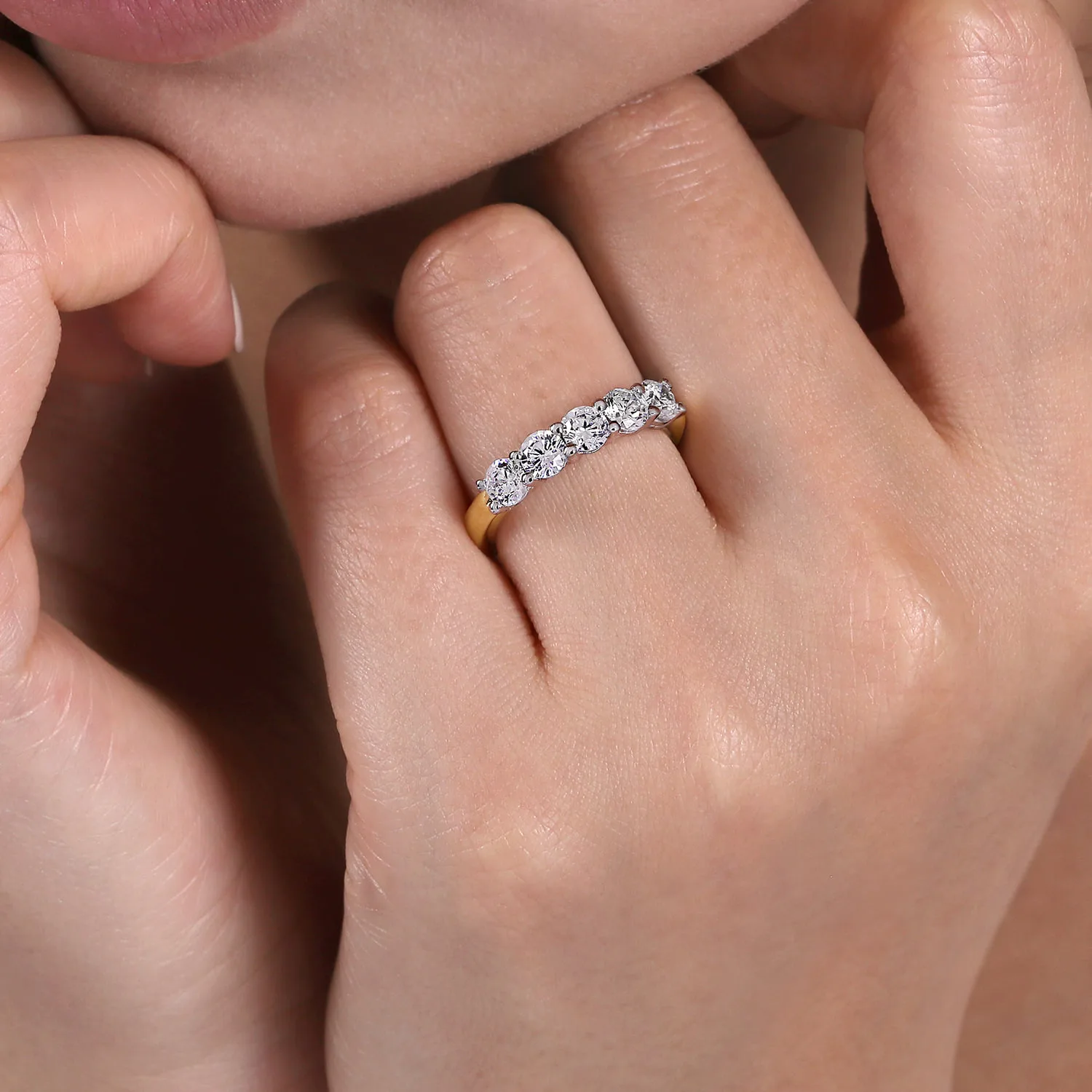 5 Stone Shared Prong Diamond Anniversary Band in 14K White/Yellow Gold, photograph 5