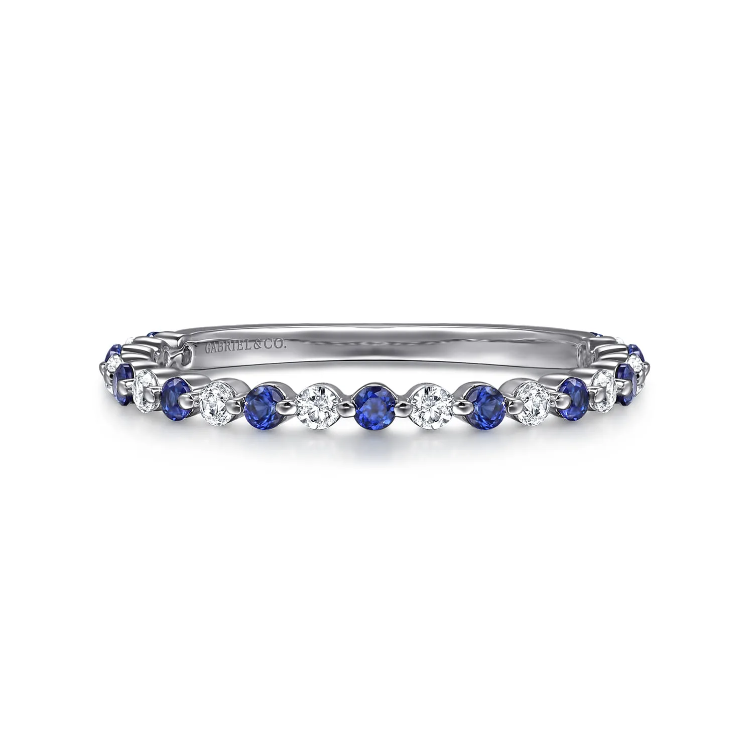 Single Prong Diamond and Sapphire Anniversary Band