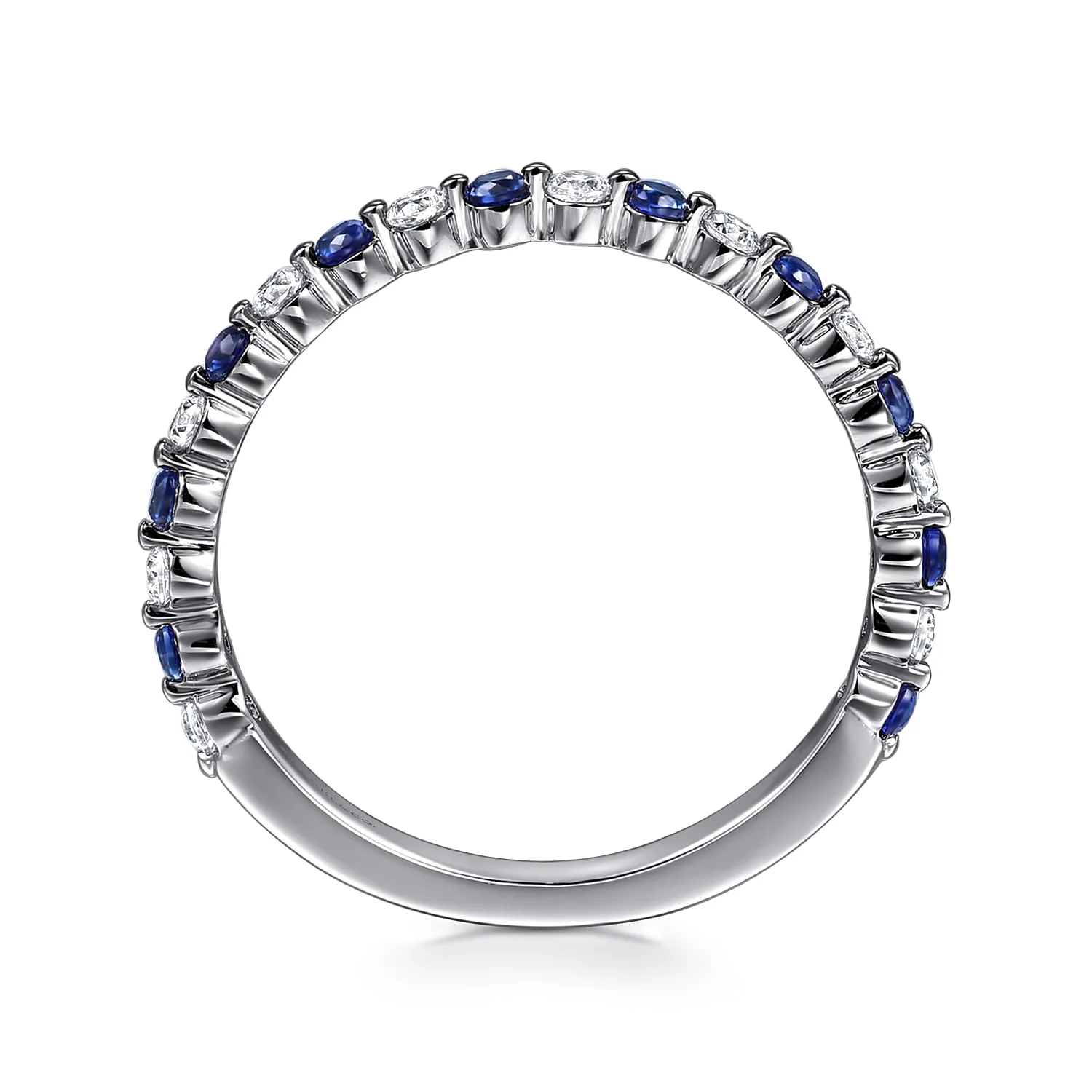 Single Prong Diamond and Sapphire Anniversary Band in 14K White Gold, photograph 2