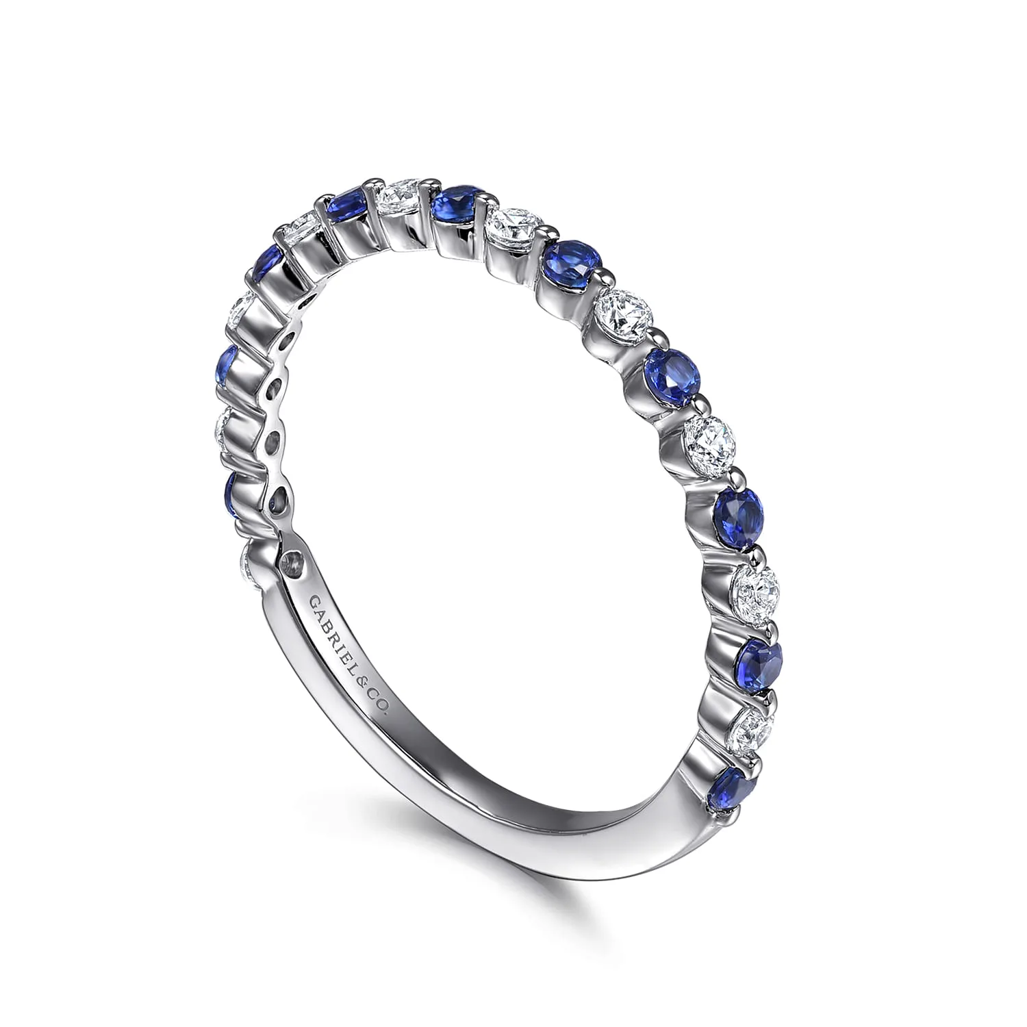 Single Prong Diamond and Sapphire Anniversary Band in 14K White Gold, photograph 3