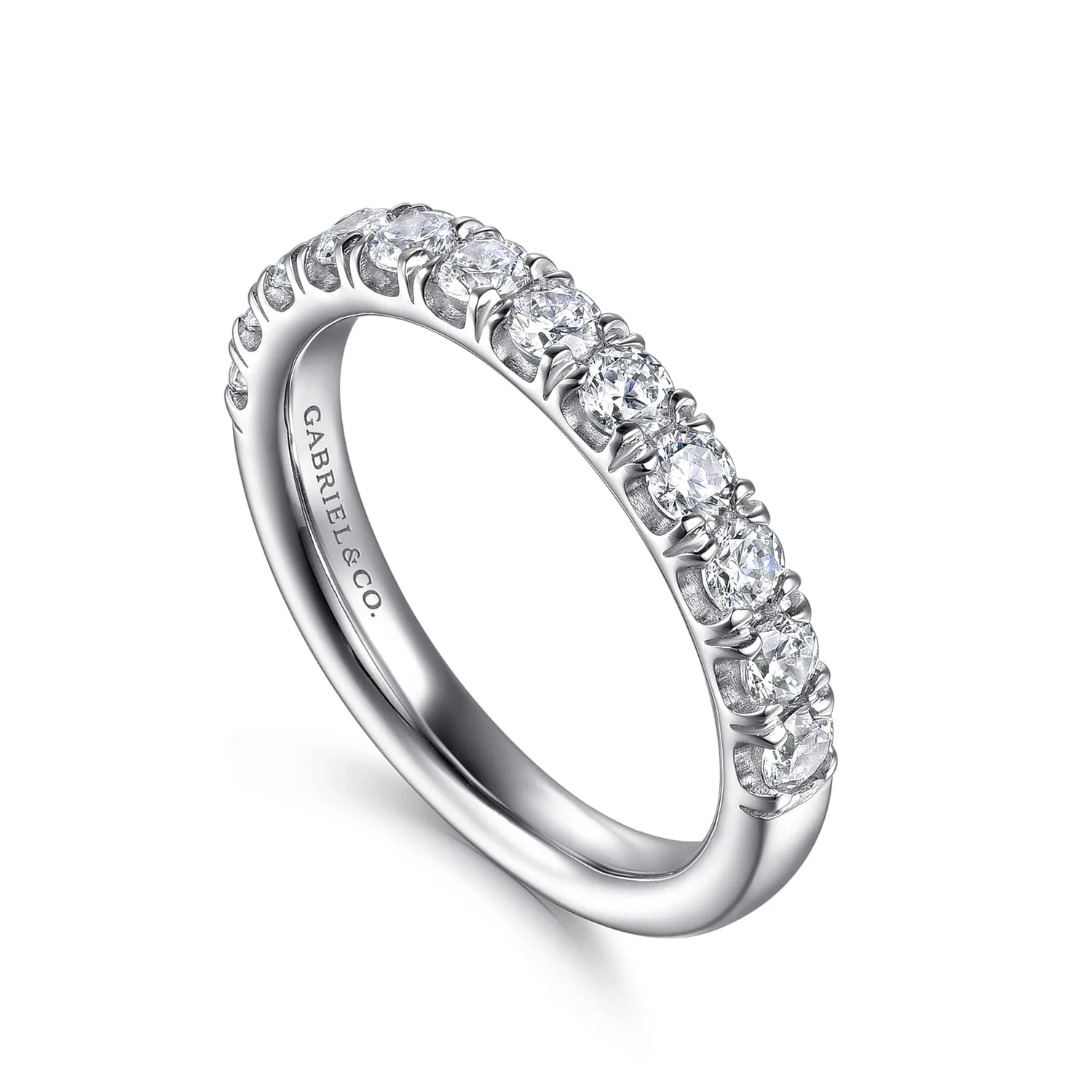 U Setting Half Way Around Diamond Wedding Band in 14K White Gold, photograph 3