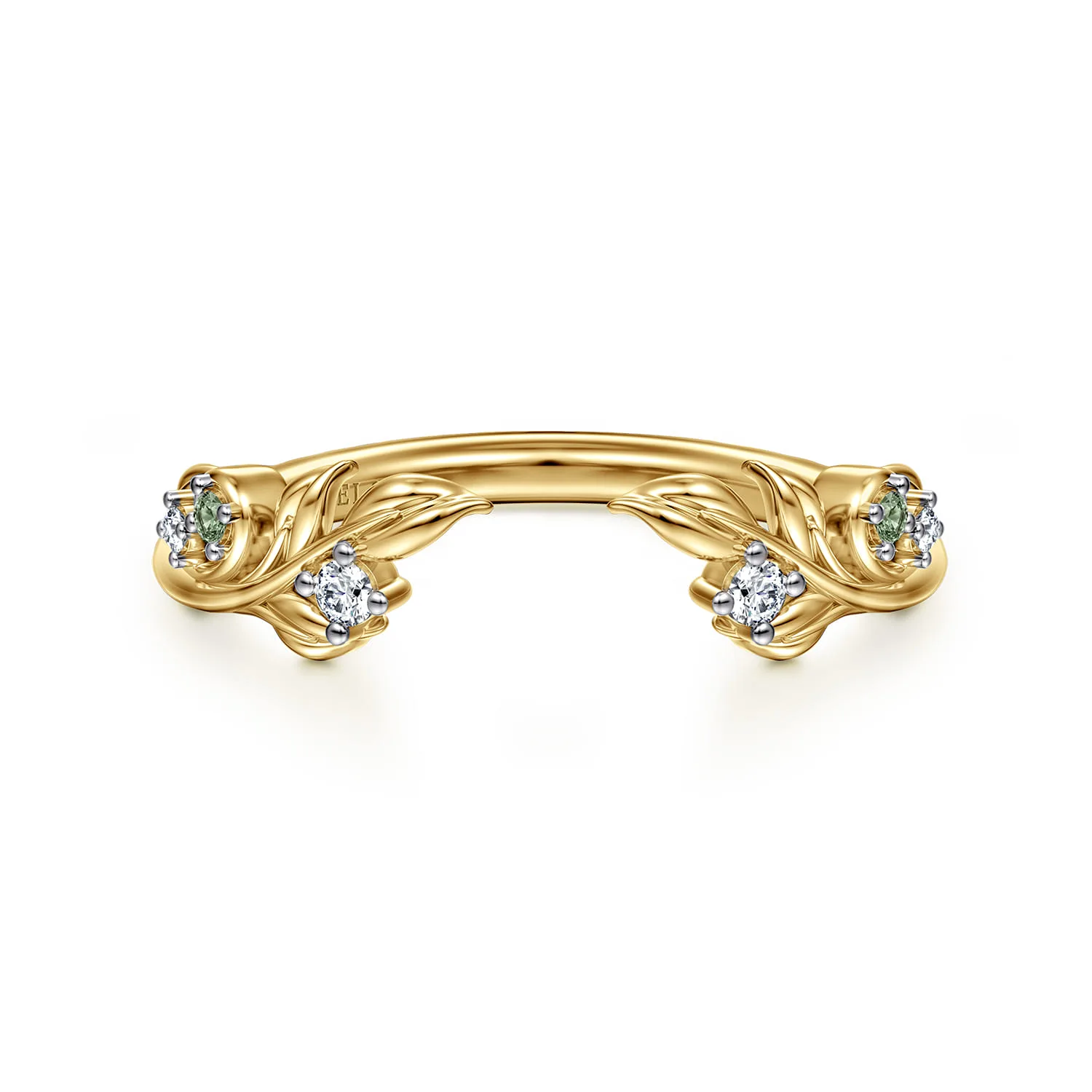 Floral Prong Setting Green Sapphire and Diamond Open Anniversary Band