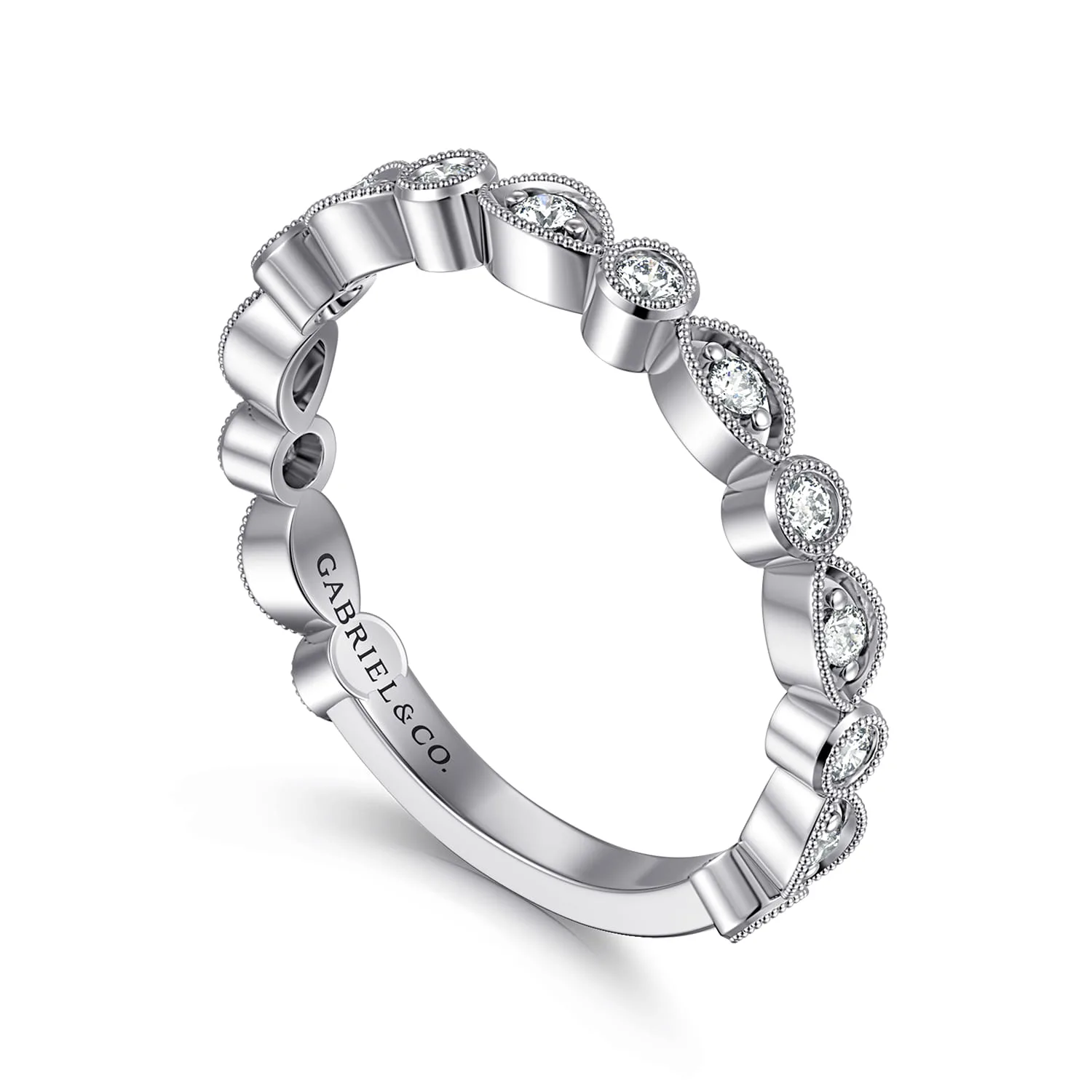 Vintage Inspired and Station Diamond Anniversary Band in 14K White Gold, photograph 3