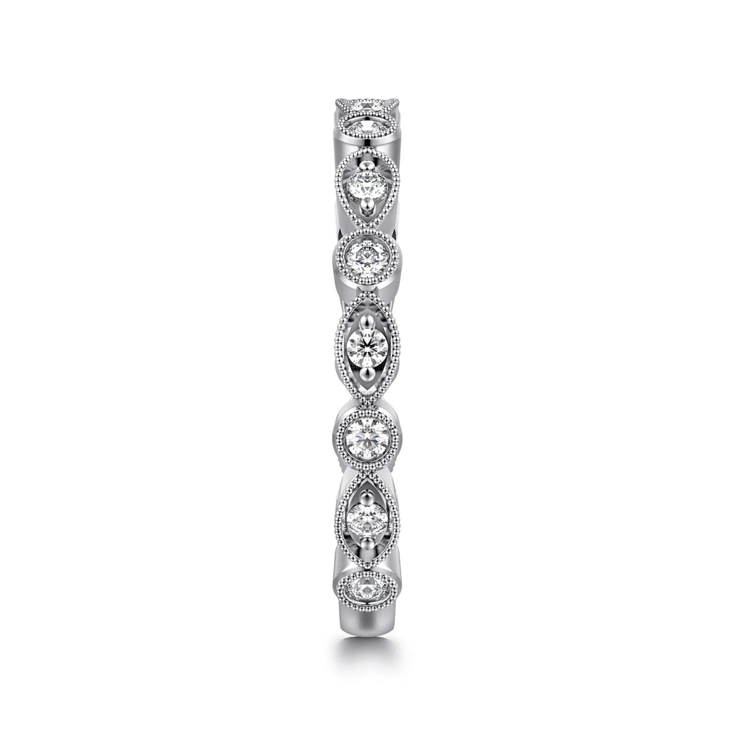 Vintage Inspired and Station Diamond Anniversary Band in 14K White Gold, photograph 4