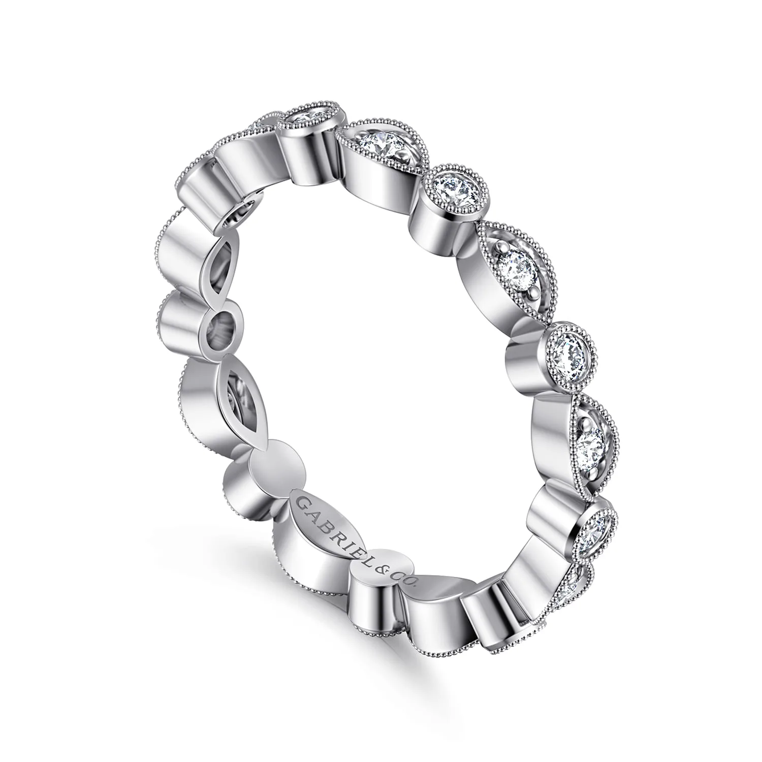Vintage Inspired and Station Diamond Eternity Band in 14K White Gold, photograph 3