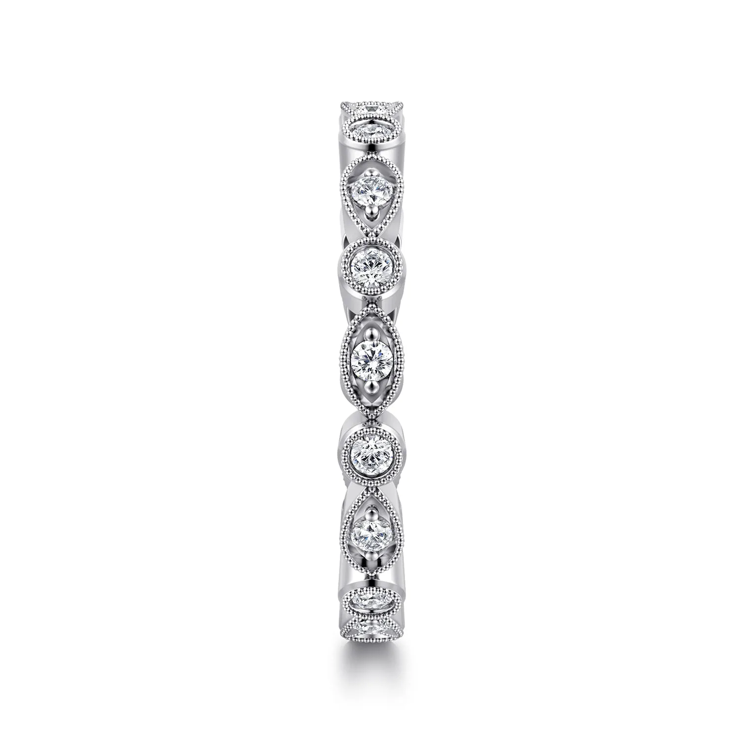 Vintage Inspired and Station Diamond Eternity Band in 14K White Gold, photograph 4