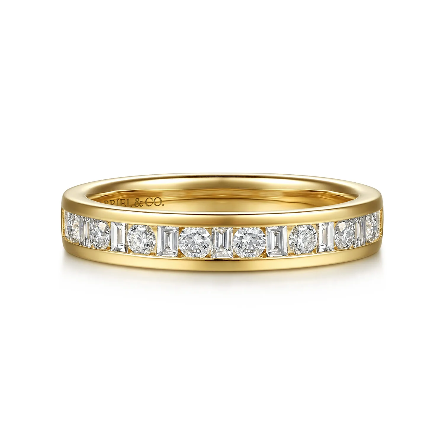 Channel Set Baguette and Diamond Anniversary Band in 14K Yellow Gold