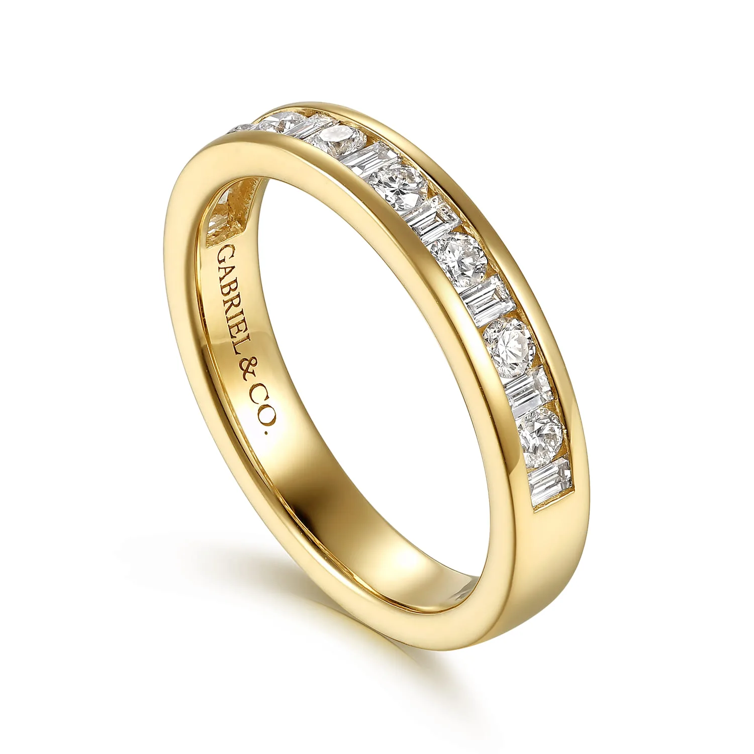 Channel Set Baguette and Diamond Anniversary Band in 14K Yellow Gold, photograph 3